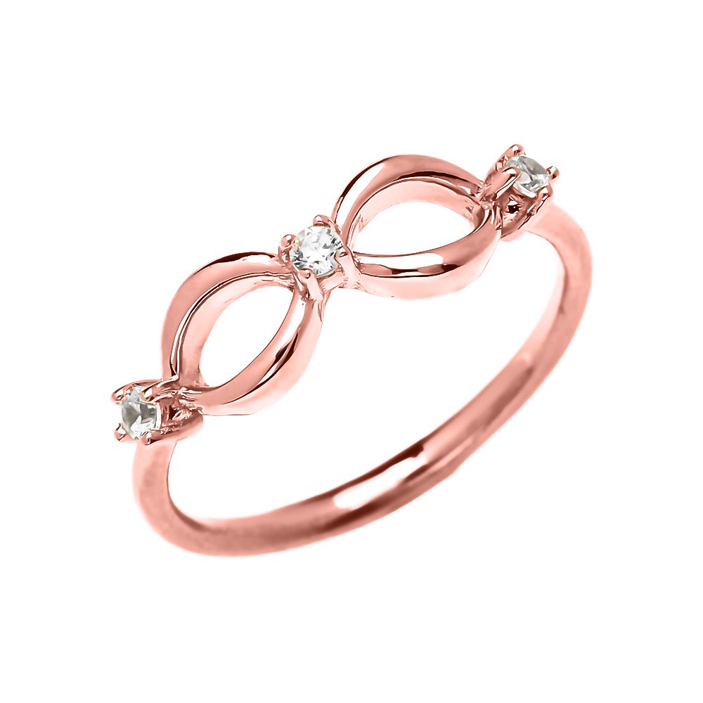 14K Rose Gold Three Diamond Infinity Ring for Women - Elegant Stackable Dainty Band, Perfect for Anniversary, Wedding, Engagement & Everyday Wear