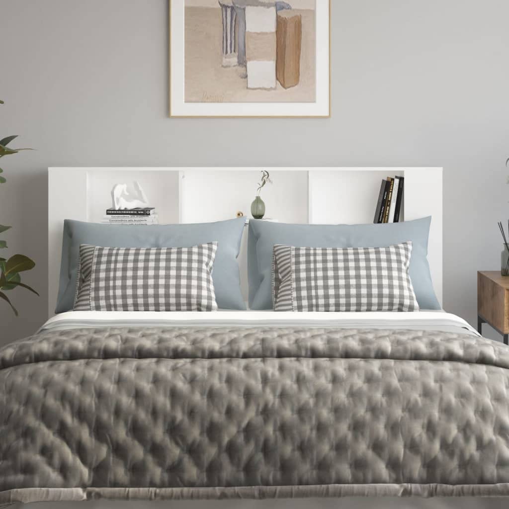 QZZCED White Bed Headboard with Storage Compartments 180x18.5x104.5 cm - Modern Bedroom Headboard for Master & Guest Rooms - Perfect for Bedroom Decor, Space Saving & Stylish Home Interiors