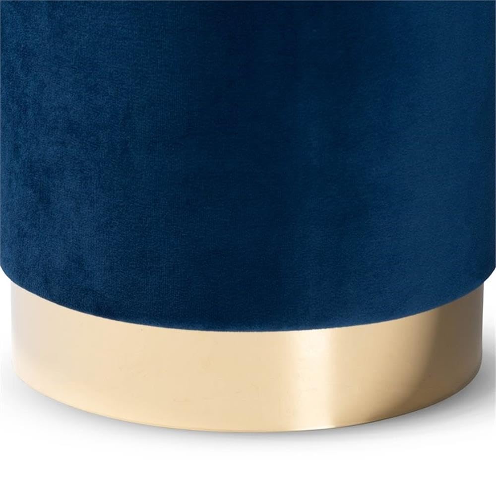 Baxton Studio Chaela Navy Blue Velvet Ottoman with Gold Metal Base - Contemporary Glam Footstool for Living Room, Bedroom & Lounge Decor