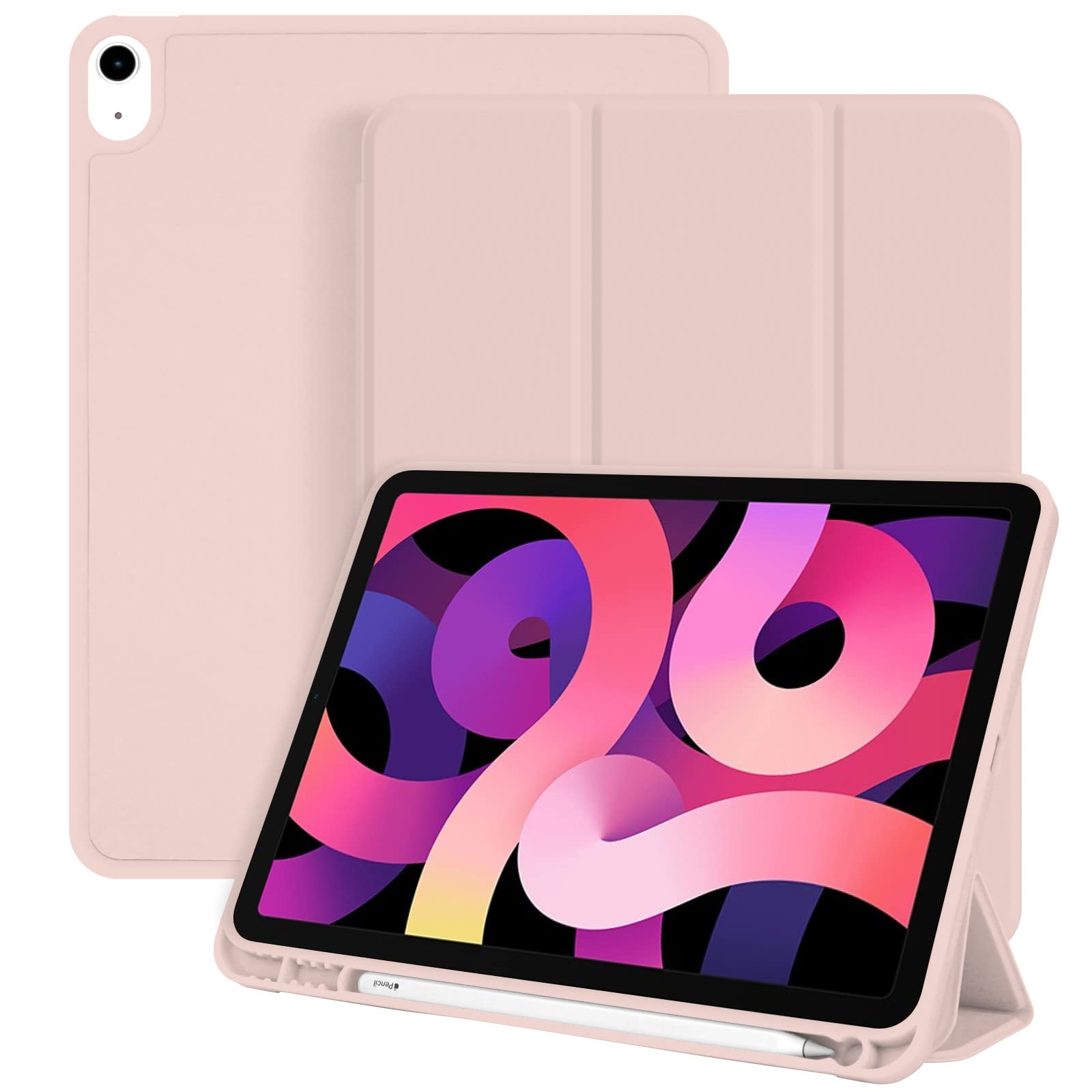 iPad Air 5/4 Case (2022/2020 10.9 Inch Model) - Slim Protective Cover with Auto Wake/Sleep, Pencil Holder & Trifold Stand - Soft TPU Back - Perfect for Work, School & Travel (Pink)