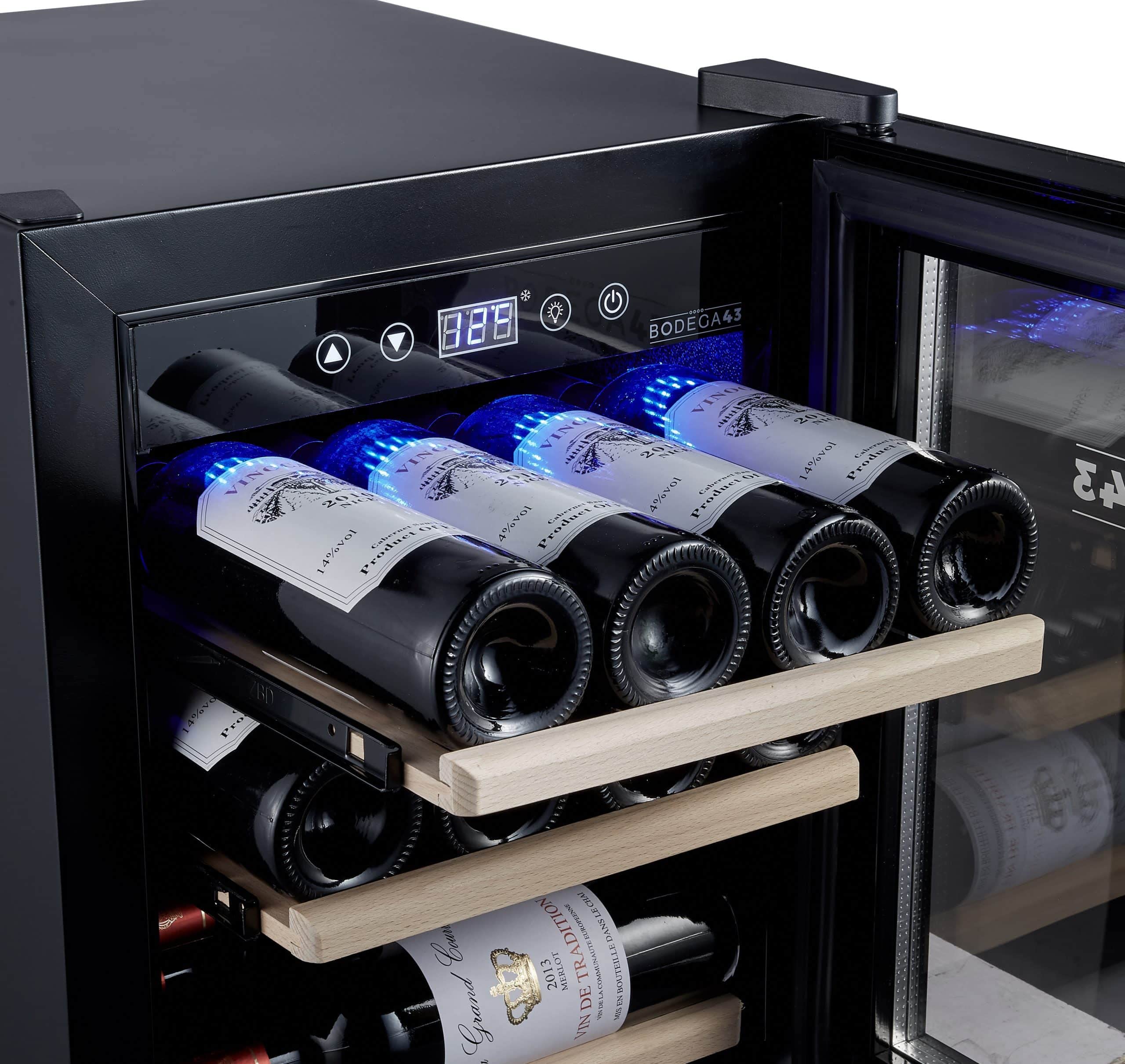 BODEGA43-12C 12 Bottle Wine Cooler Refrigerator - 33L Capacity, 5-20°C Temperature Range, Single Zone, Ultra Quiet 41dB, Compressor Cooling System with 3 Beechwood Shelves - Perfect for Home Bars, Kitchen Countertops, and Small Spaces