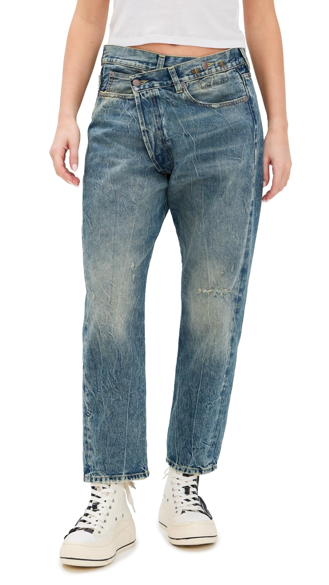 R13 Women's High Waist Cross Over Jeans - Stretch Denim Skinny Pants for Casual Wear & Night Out | Perfect for Date Night, Shopping & Everyday Fashion