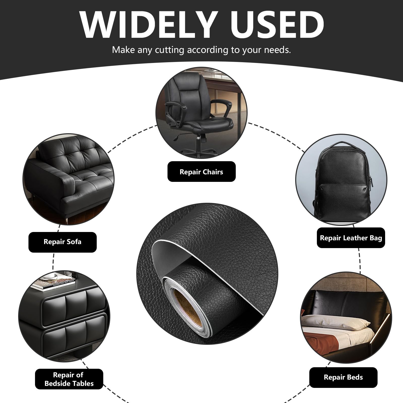 Large 15.7x40 Inch Self-Adhesive Leather Repair Patch Kit - Vinyl Repair Tape for Sofa, Car Seats, Chairs, Shoes, Bags & Damaged Furniture (Black) | DIY Leather Restoration for Home, Office & Vehicle Use