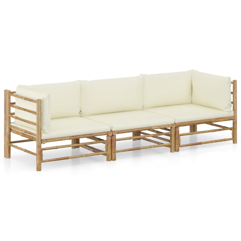 iFCOW 3-Piece Outdoor Patio Furniture Set with Cream White Cushions & Bamboo Frame - Perfect for Backyard, Garden, Poolside or Balcony Relaxation