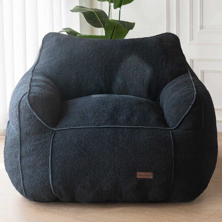 MAXYOYO Oversized Bean Bag Chair for Adults - Large Fluffy Lounger with Decorative Stitching - Perfect for Living Room, Bedroom or Game Room - Black Comfortable Seating for Relaxing & Lounging
