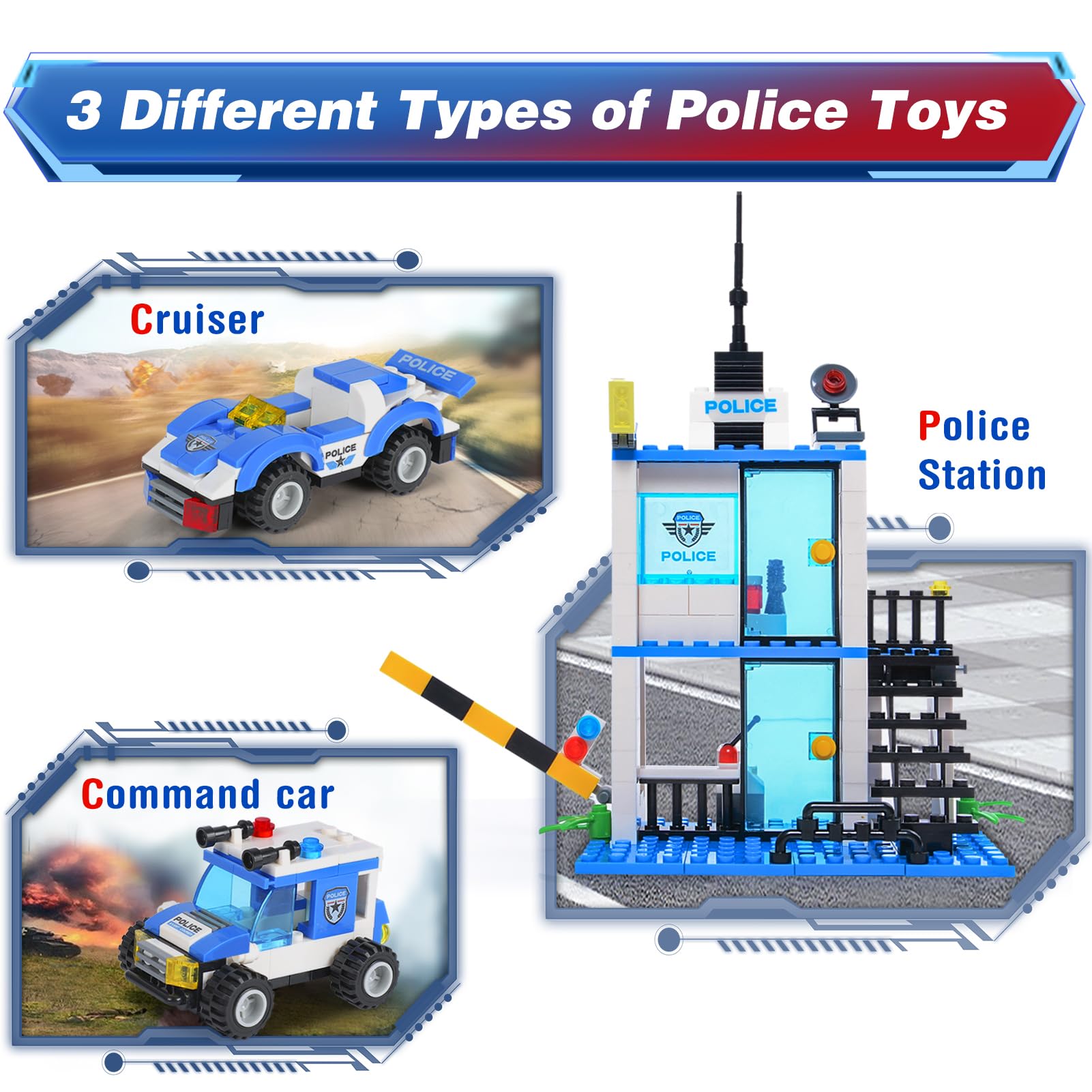 EP EXERCISE N PLAY SWAT City Police Station Building Blocks Toy Set - 776 Pieces with Anti-Terrorism Command Center Truck, Police Station & Cop Cars - STEM Construction Toys for Boys & Kids Ages 6-12 - Perfect for Creative Play, Birthday Gifts & Educational Activities
