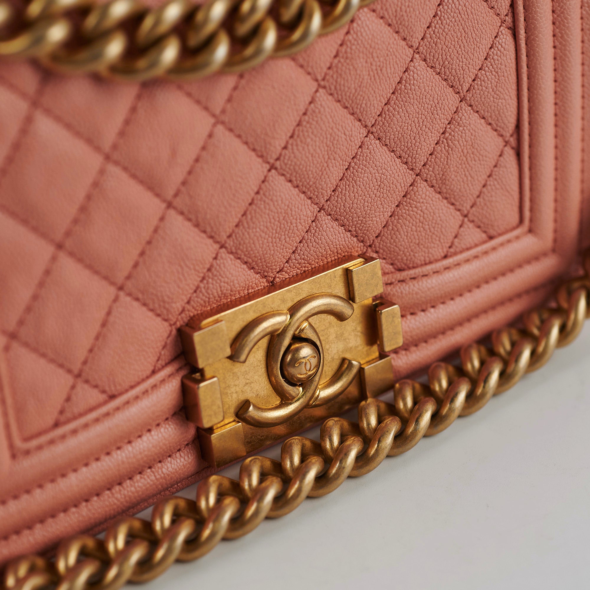 Chanel Small Boy Bag in Caviar Leather Coral Pink - Luxury Crossbody Bag for Women, Perfect for Parties & Date Nights