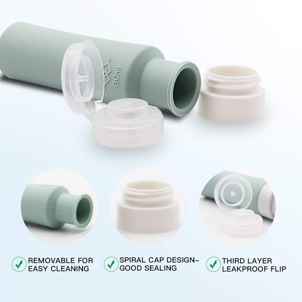 FOMODY 4-Pack 80ml Silicone Travel Bottles for Shampoo, Conditioner & Lotion - Leakproof TSA Approved Toiletry Containers - BPA Free FDA Certified - Perfect for Airplane Carry-On, Gym & Vacation Essentials
