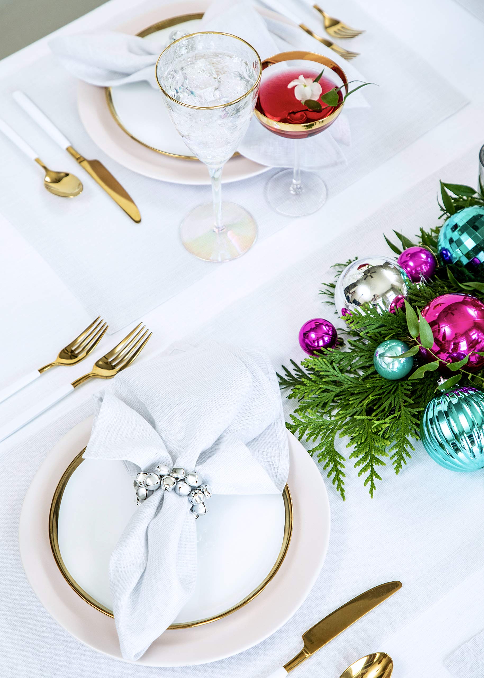 Solino Home Linen Placemats 14 x 19 Inch - White/Festive Shimmer, Set of 4 Decorative Placemats for Spring & Easter - Handcrafted, Machine Washable | Perfect for Holiday Dinners, Party Decor & Everyday Dining Table Setting