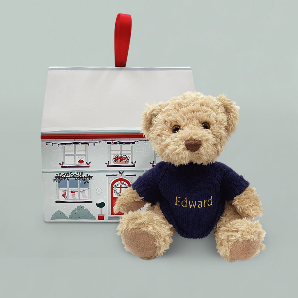 Personalized Navy Christmas Cuddle Bear - Soft Plush Teddy Gift for Holiday Hugs, Stocking Stuffers & Cozy Winter Nights