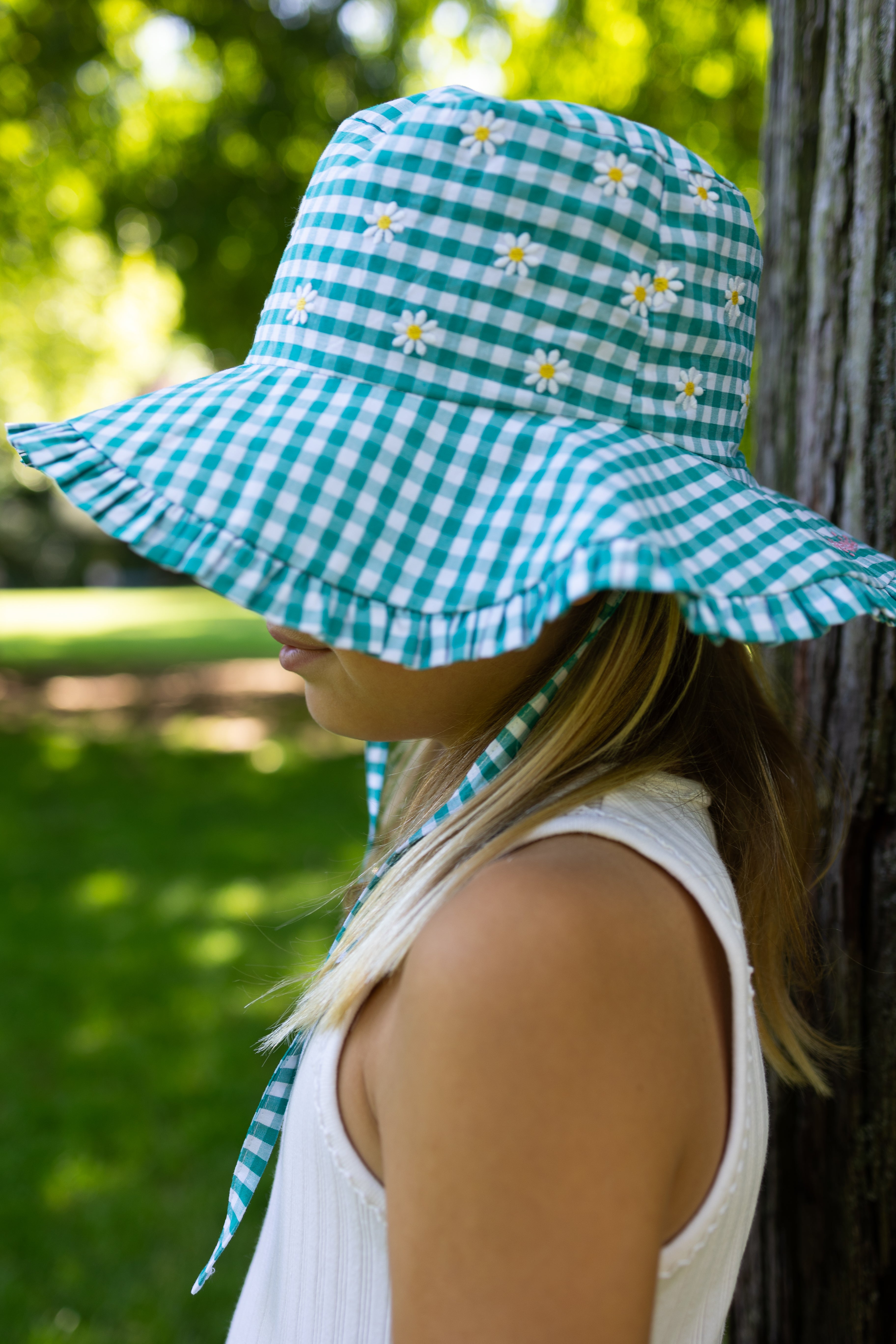 Stylish Summer Hat - Vichy Emerald Wide Brim Sun Hat for Women, UPF 50+ UV Protection, Breathable & Lightweight, Perfect for Beach, Pool, and Outdoor Activities