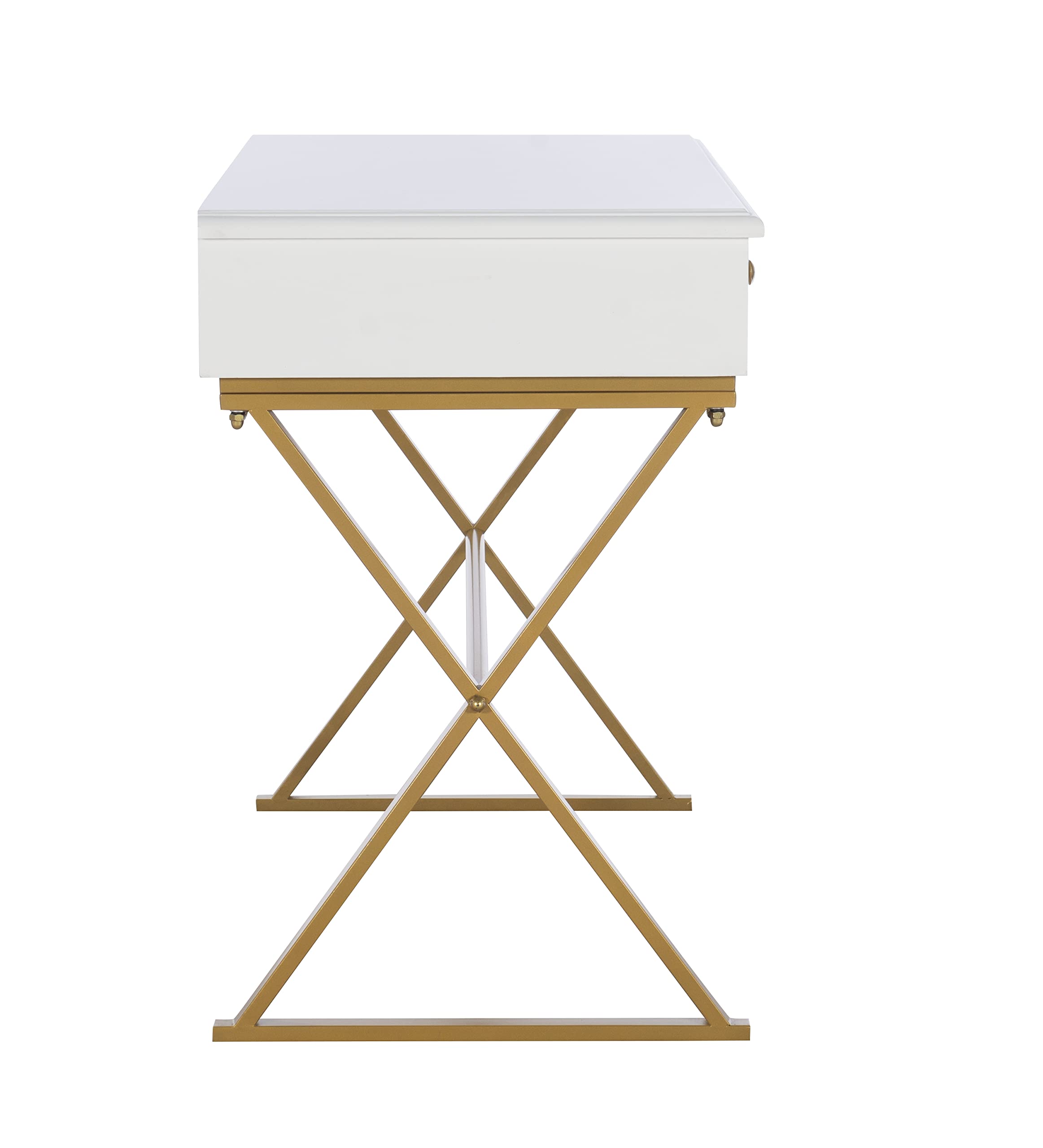 Linon Harli White Two-Drawer Campaign Desk - Compact Home Office Writing Table with Storage | Perfect for Small Spaces, Dorm Rooms & Workstations