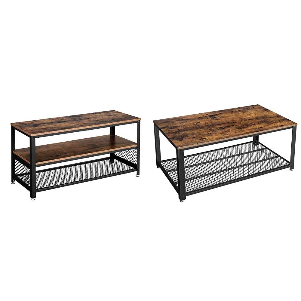 VASAGLE Rustic Brown TV Stand for 43 inch TV with Storage Shelf, Industrial Entertainment Center & Coffee Table for Living Room - Perfect for Home Theater Setup and Living Room Organization