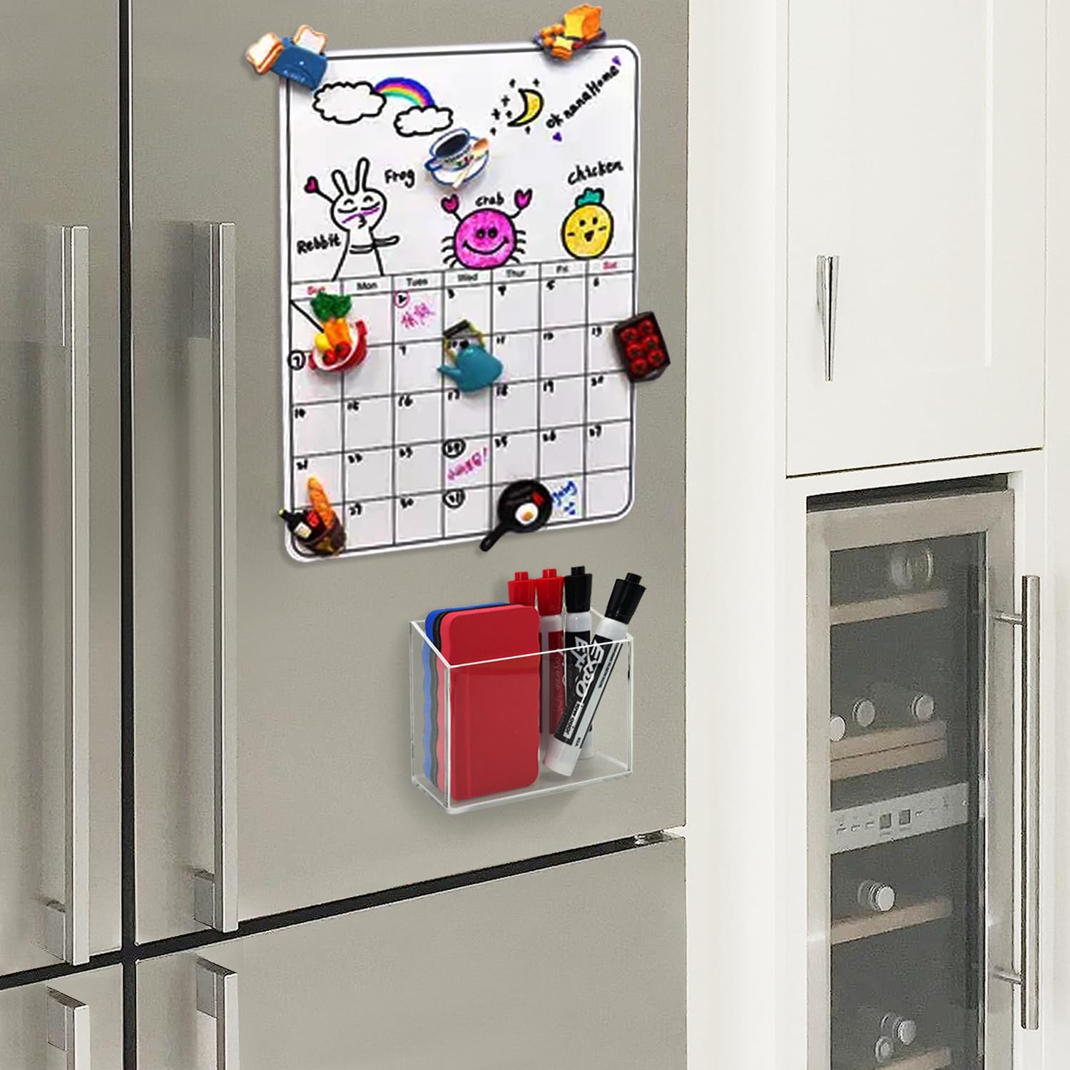 Magnetic Glass Whiteboard Pen Holder - Dry Erase Marker Organizer for Fridge, Office & Home Use - Strong Magnet for Whiteboards, Refrigerators & Metal Surfaces - Perfect for Kitchen, Classroom & Workspace Organization (1 Pack)