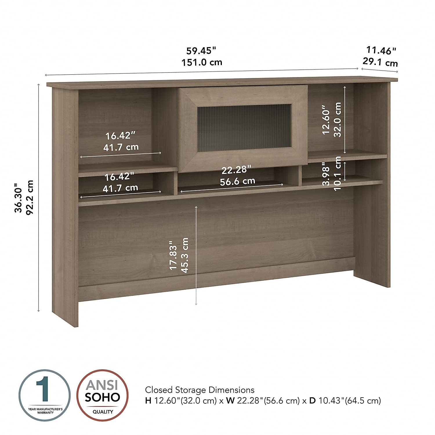 Bush Furniture Cabot Hutch 60W L-Shaped Computer Desk with Storage Shelves, Ash Gray - Perfect for Home Office, Study Room & Small Spaces