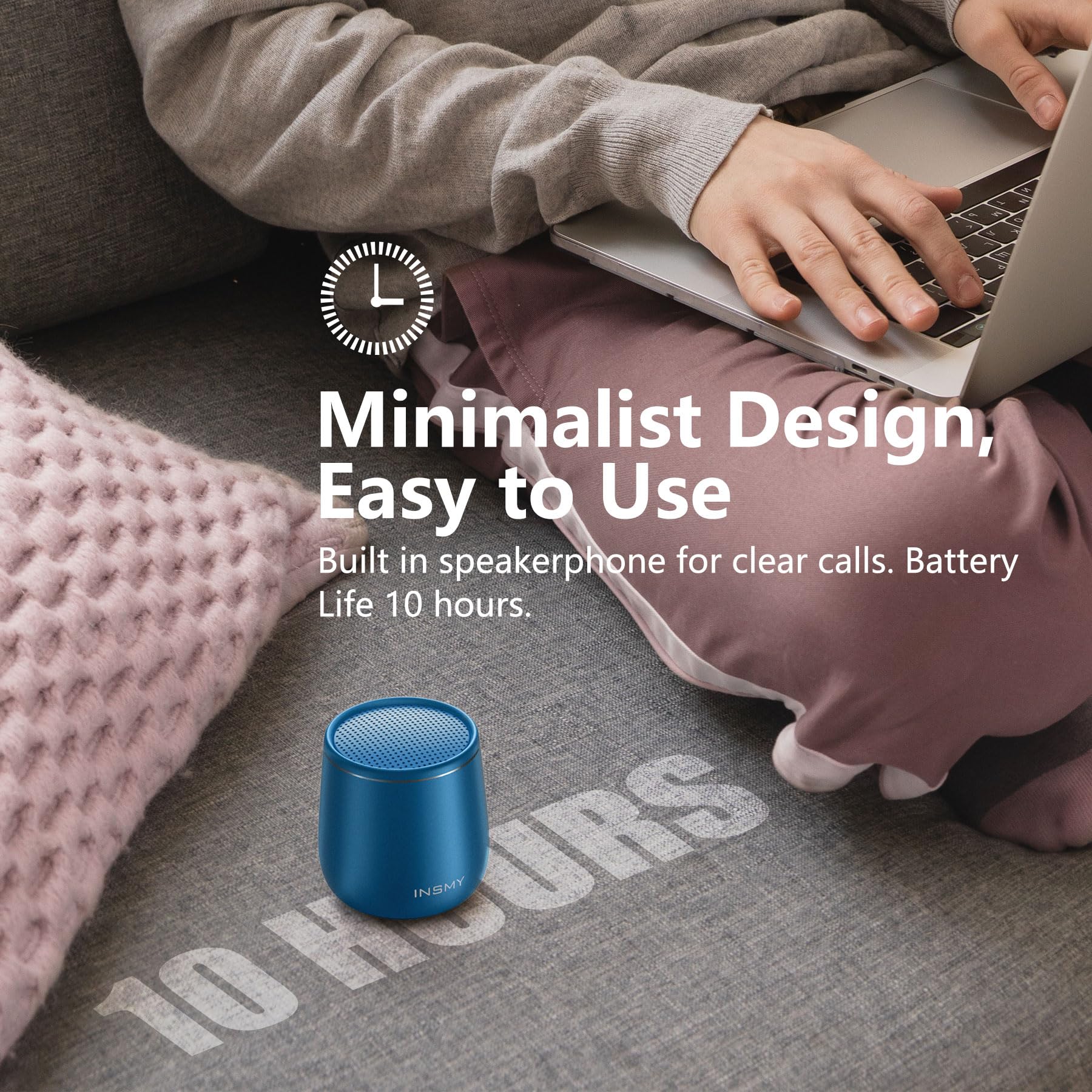 INSMY Small Bluetooth Speaker - Waterproof Mini Portable Wireless Speaker with Punchy Bass & Rich Audio, Stereo Pairing, Built-in Mic, Handheld Pocket Size for Hiking, Travel, Laptop & Tablet (Blue) - Perfect Outdoor Gift for Camping, Beach & Pool Parties