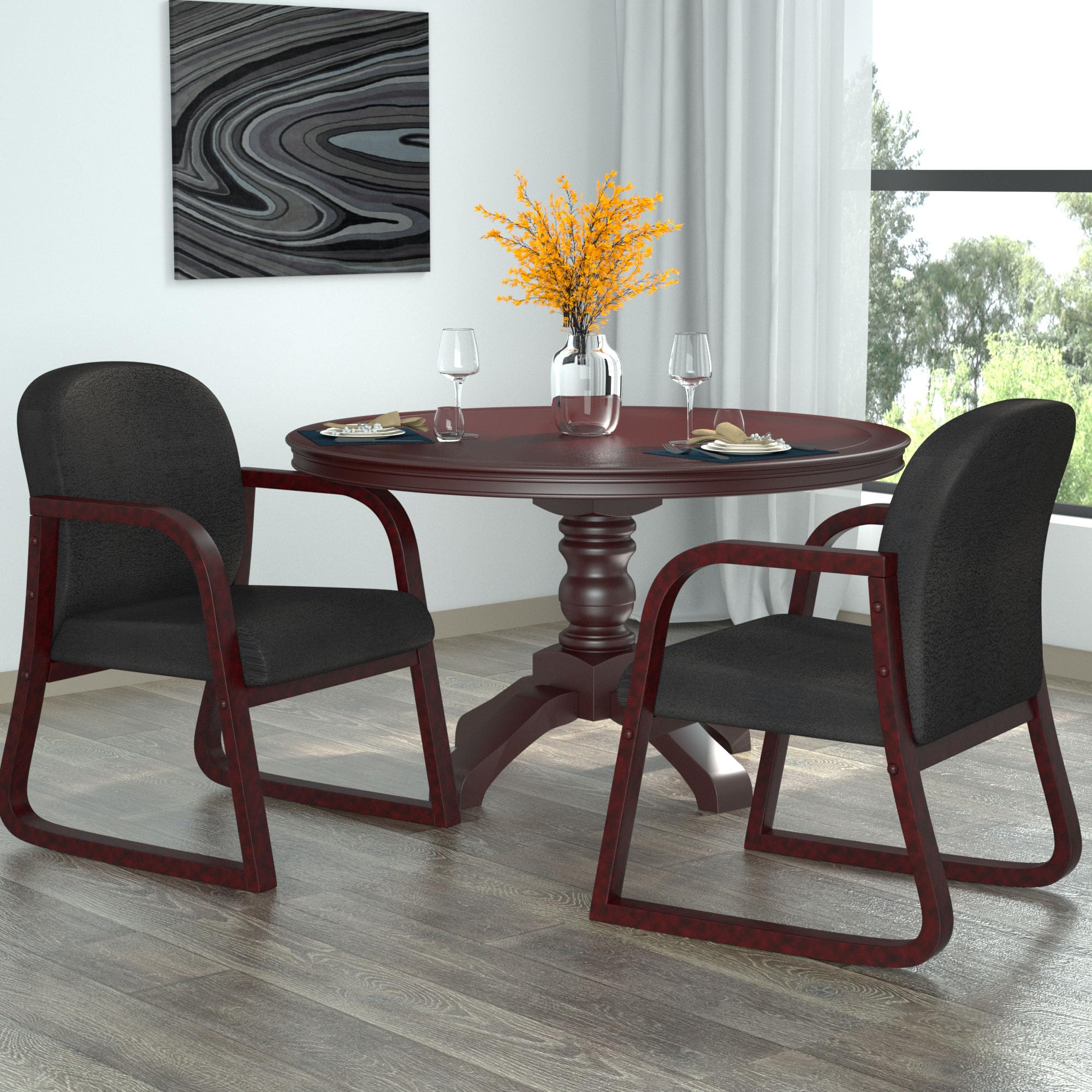 Boss Office Products Mahogany Frame Fabric Side Chair in Black - Ergonomic Office Chair for Home & Workspace, Comfortable Seating for Desk, Conference Room, or Waiting Area