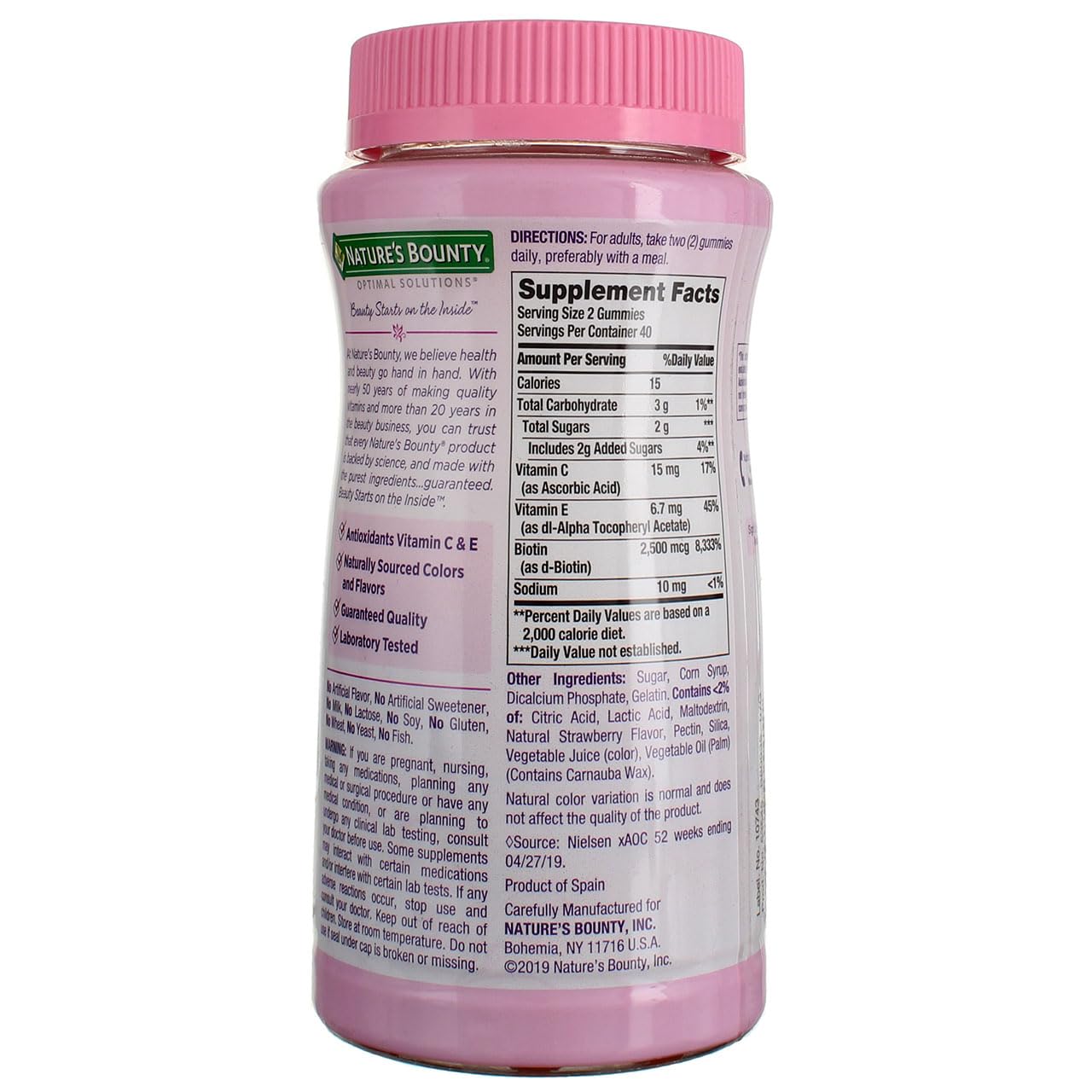 Nature's Bounty Optimal Solutions Hair, Skin & Nails Gummies with Biotin - 80 Count (Pack of 4) - Supports Healthy Hair Growth, Strong Nails & Glowing Skin - Perfect for Daily Beauty Supplement & On-the-Go Wellness