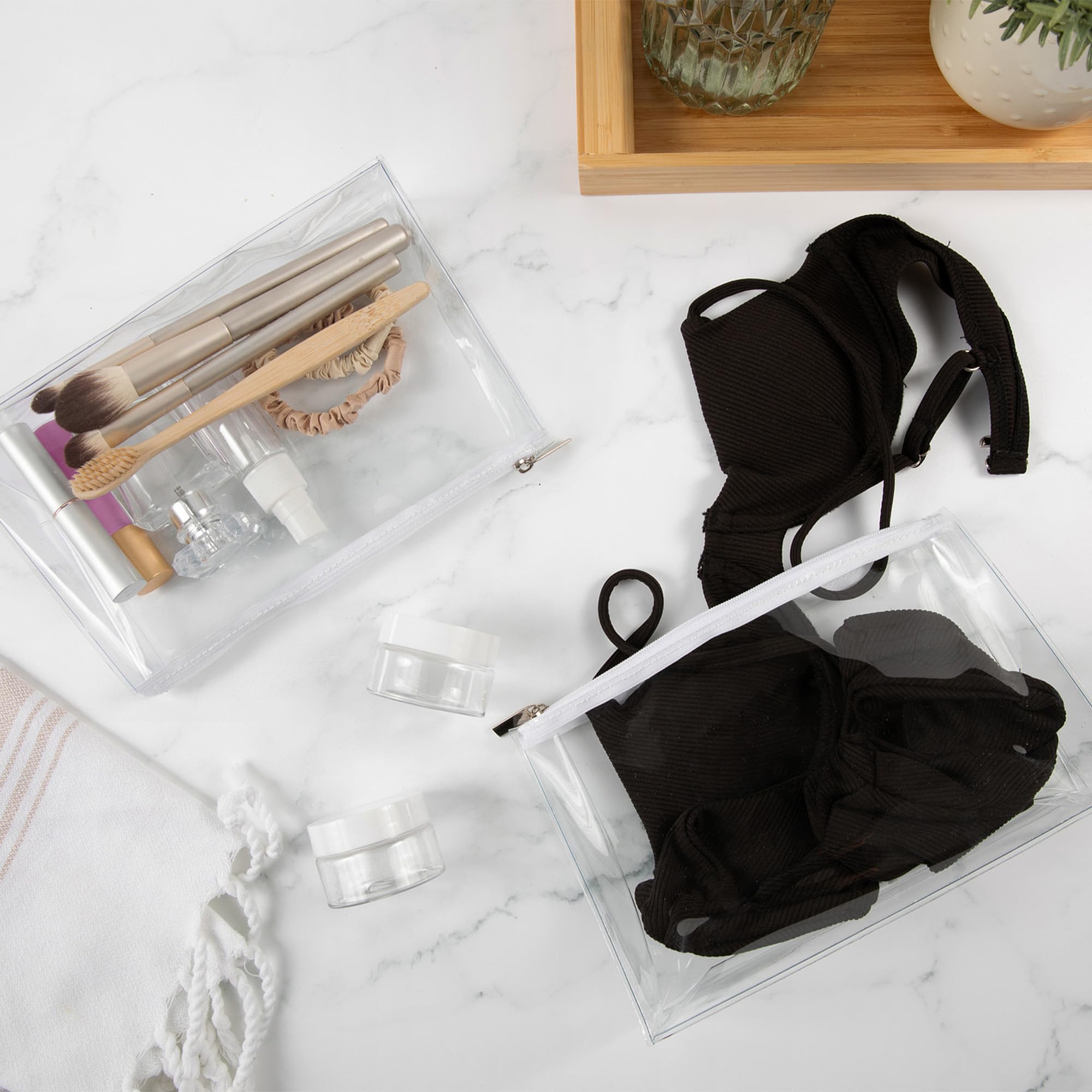 Clear TSA Approved Travel Makeup Bags - 5 Pack Waterproof Cosmetic Organizer with Zipper for Toiletries, Lingerie & Swimsuits | Perfect for Airports, Gym, Beach & Vacation Packing