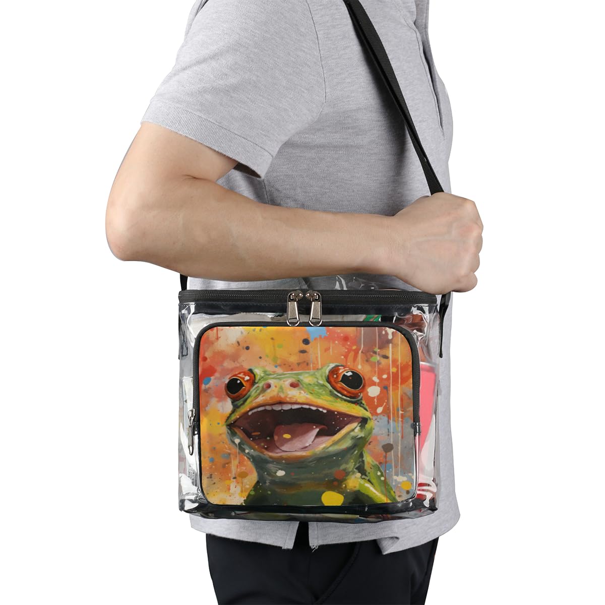 GzLeyigou Waterproof Transparent Frog Tote Bag - Clear Crossbody Shoulder Bag with Handles for Lunch, Outdoor Activities, Travel, Picnics, Concerts & Sports Events | Stadium Approved Multipurpose Purse for Women & Teens