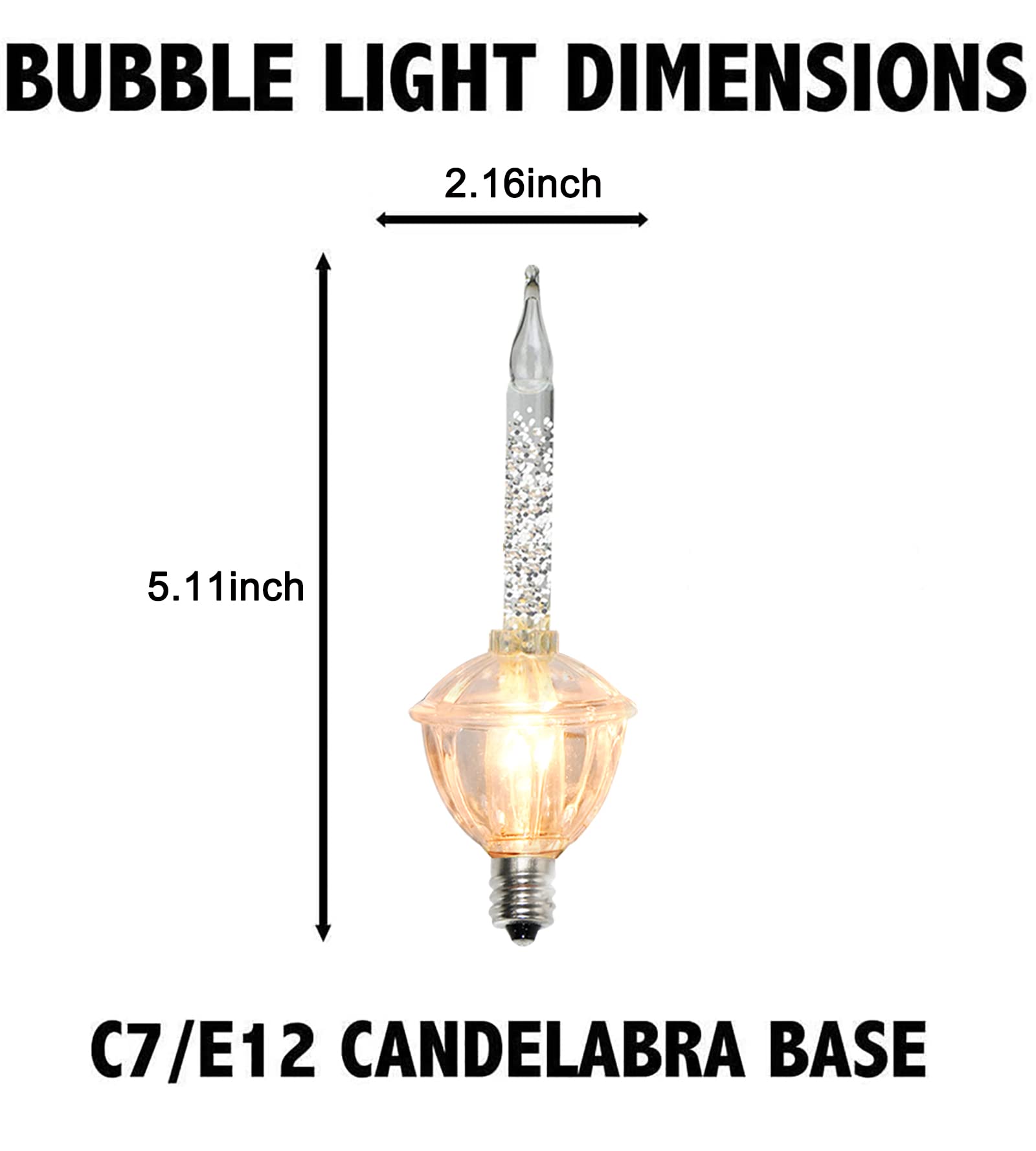 4 Pack Christmas Bubble Lights Replacement Bulbs - Silver Glitter C7 E12 Candelabra Base Bulbs - Traditional Bubble Night Lights for Tree Decor - Perfect for Holiday Home, Party & Festive Decorations