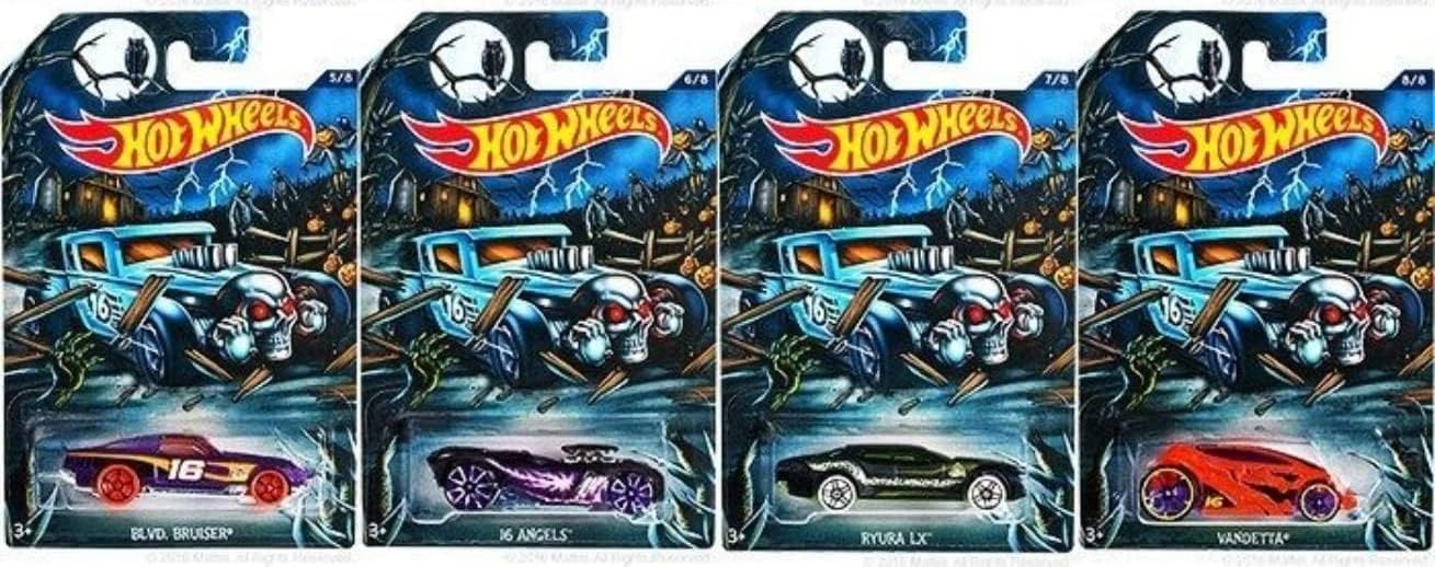 Hot Wheels 2016 Halloween Complete Set of 8 Limited Edition Diecast Cars - Rare Collectible Toy Vehicles for Display & Play - Perfect for Halloween Decorations, Gift Giving & Car Enthusiast Collections