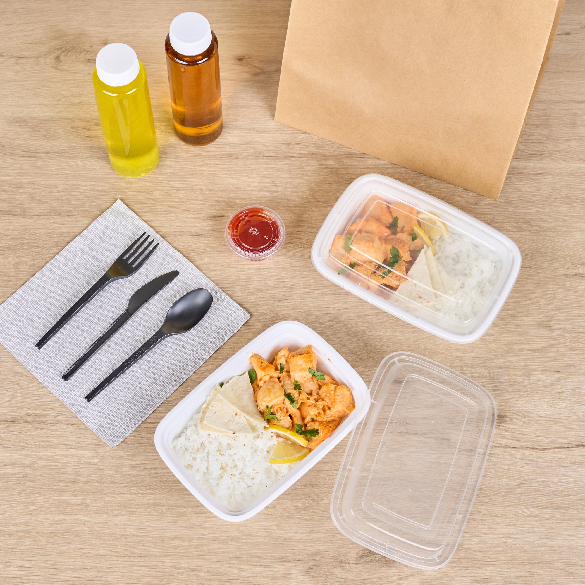24 oz Rectangle White Plastic To Go Containers with Clear Lids - 50 Pack, Microwave Safe Food Storage (8