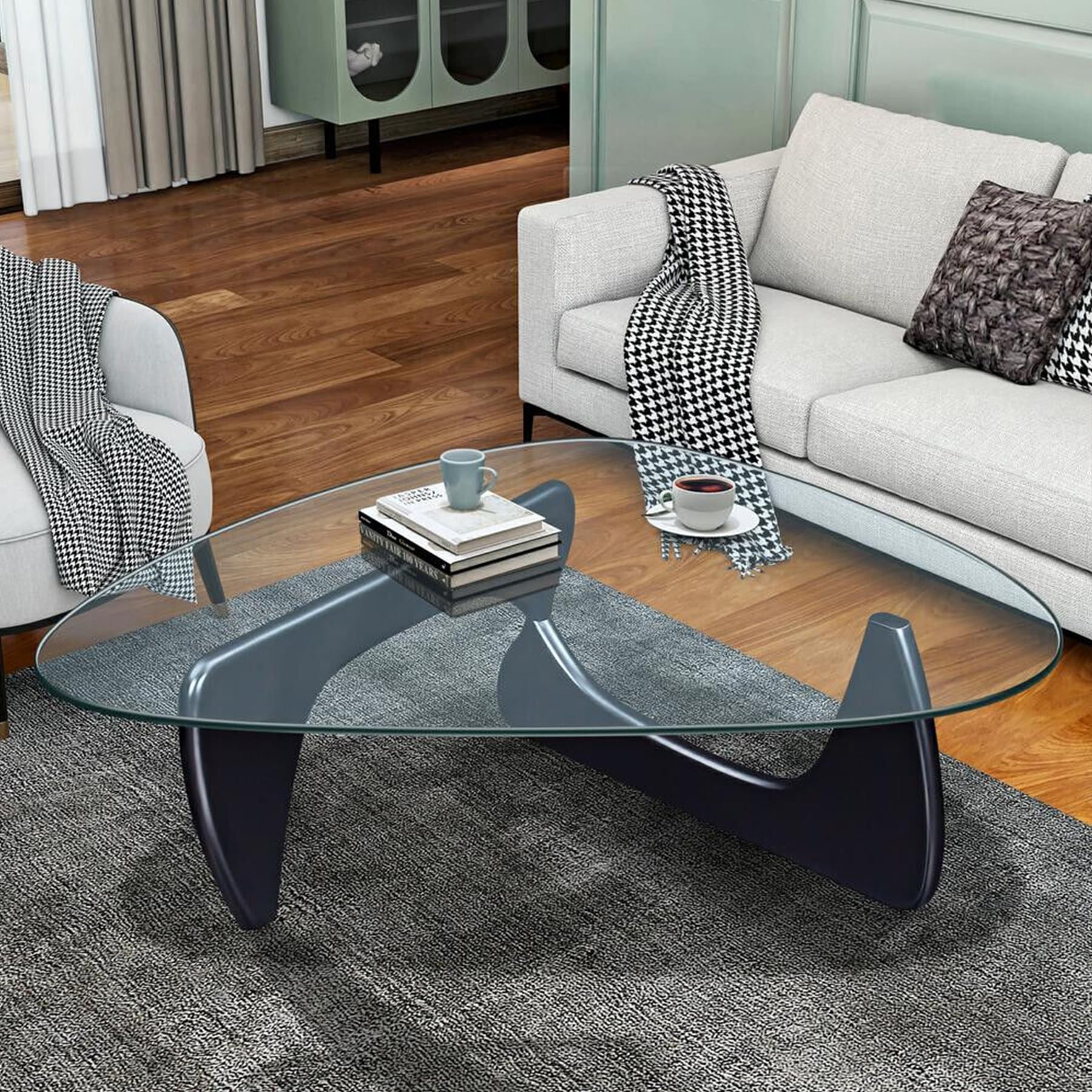 Modern Glass Coffee Table with Solid Wood Legs - 45