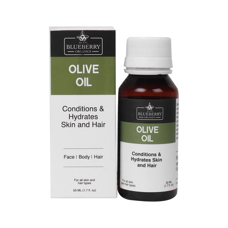 MLSPL BLUEBERRY ORGANICS Olive Oil - 100% Pure Cold Pressed Carrier Oil for Soap Making, Creams, Lotions & Hair Care | 50ml | Natural Moisturizer for Skin & DIY Beauty Products | Perfect for Aromatherapy, Massage & Homemade Cosmetics