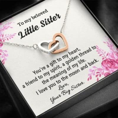 Personalized Sister Necklace - Heart Diamond Charm Pendant Gift for Little Sister from Big Sister | Custom Love Knot Jewelry with Message Card & Gift Box | Anniversary, Birthday & Special Occasion Present