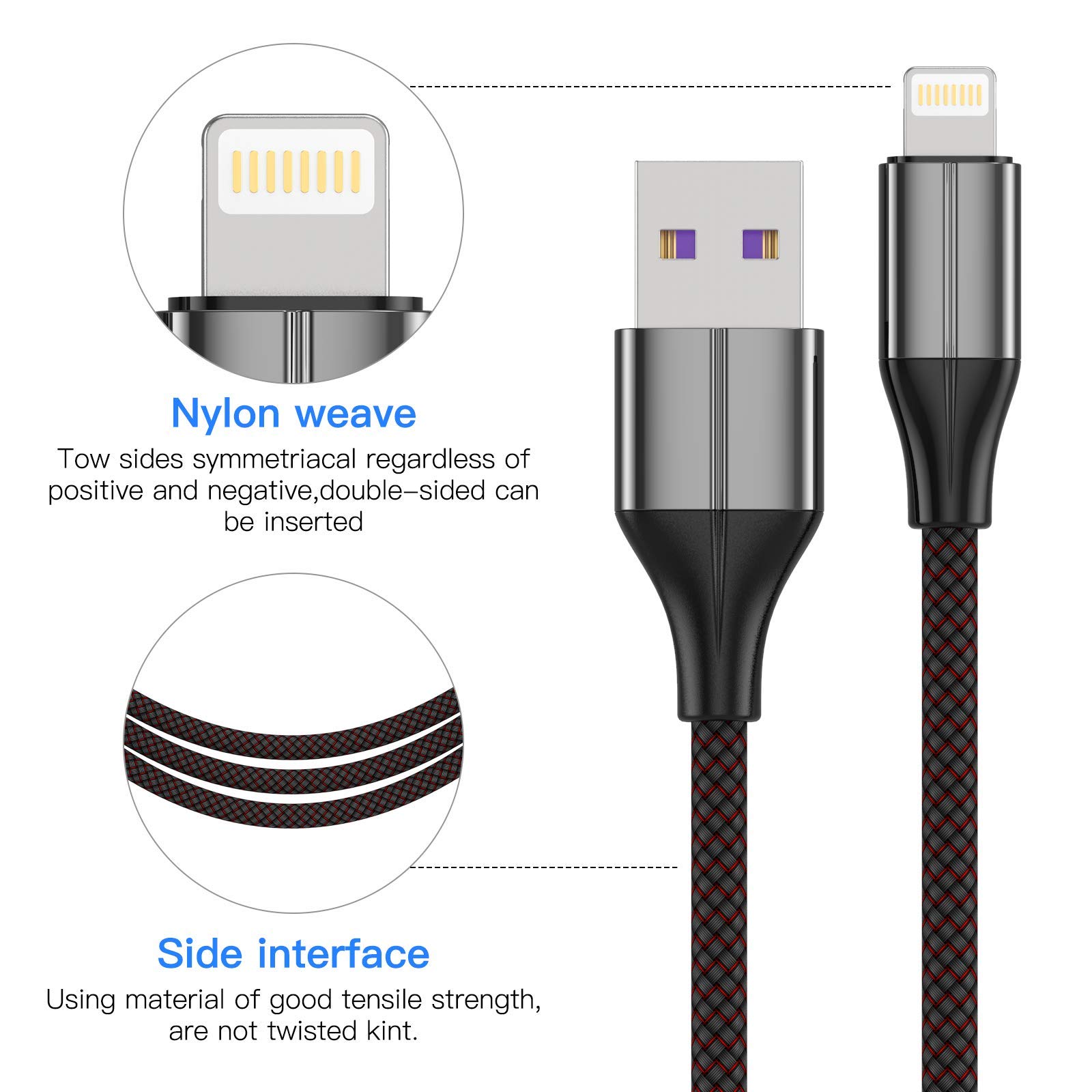 FEEL2NICE MFi Certified iPhone Charger Cable - 3 Pack 2M Nylon Braided Lightning Cable, Fast Charging USB Cable for iPhone 14/13/12/11/X/8/7 - Durable Charging Cord for Home, Office & Travel