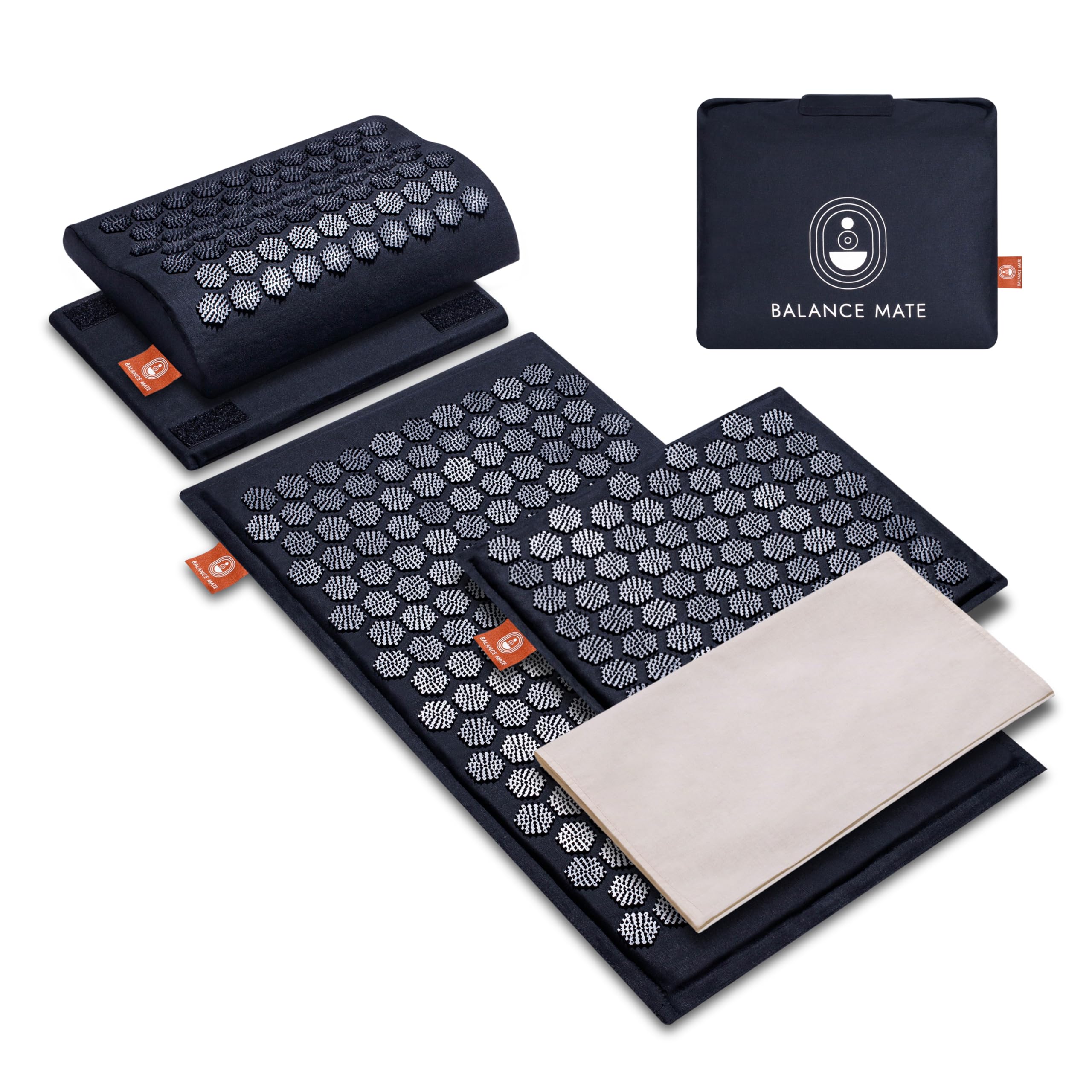 Acupressure Mat and Pillow Set for Back & Neck Pain Relief - Natural Stress Reduction & Better Sleep Kit with Carry Bag (Deep Black) - Perfect for Home, Office, and Travel Use