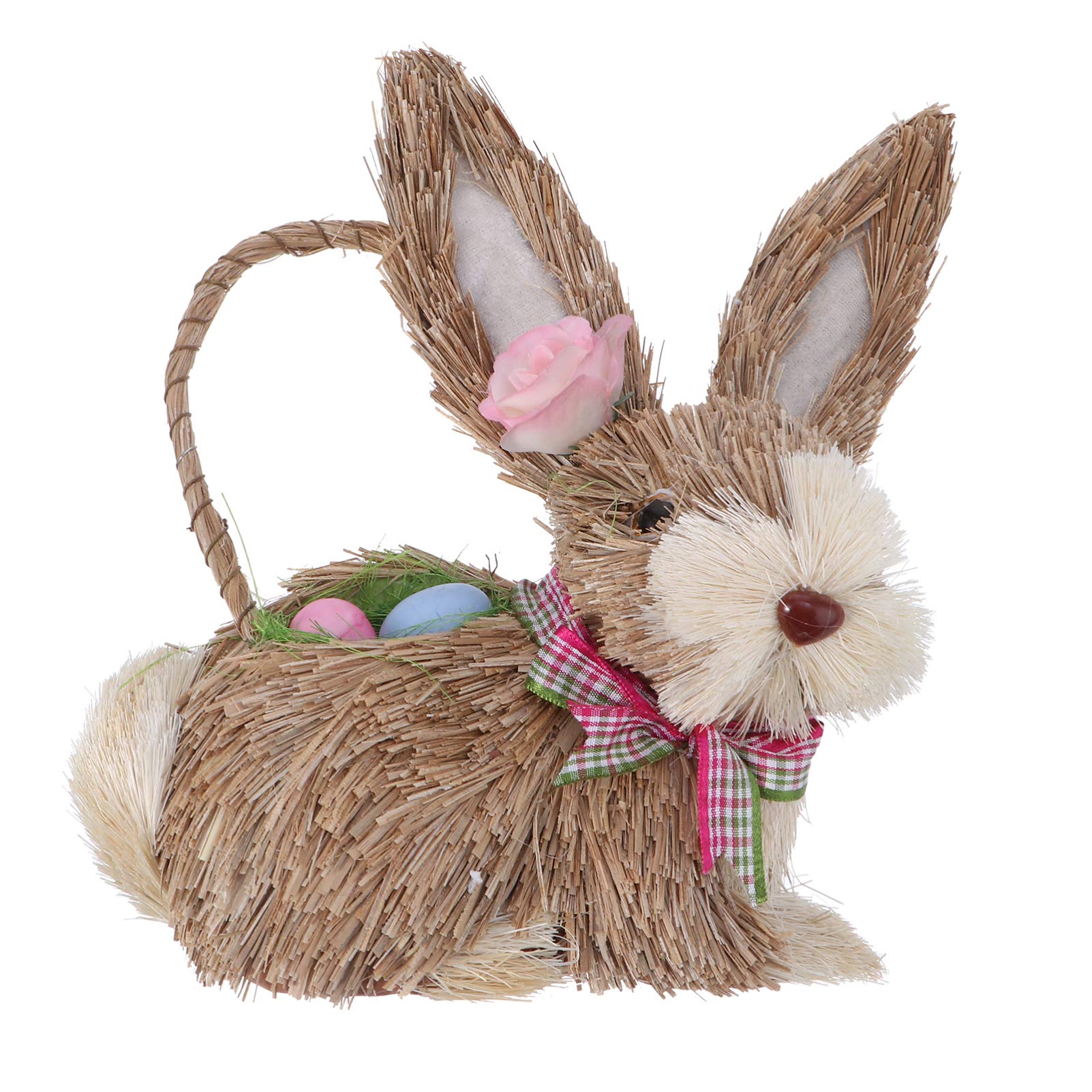 Handmade Easter Straw Basket Bunny Decoration - Cute Rabbit Figure Ornament for Easter Home Decor, Party Favors & Spring Table Centerpiece