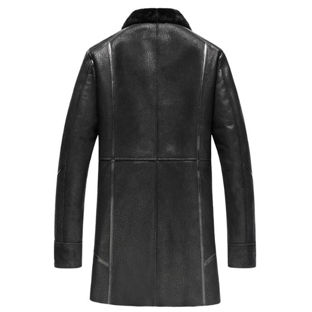 Men's Black Leather Jacket with Fur Lining - Warm Shearling Coat for Winter