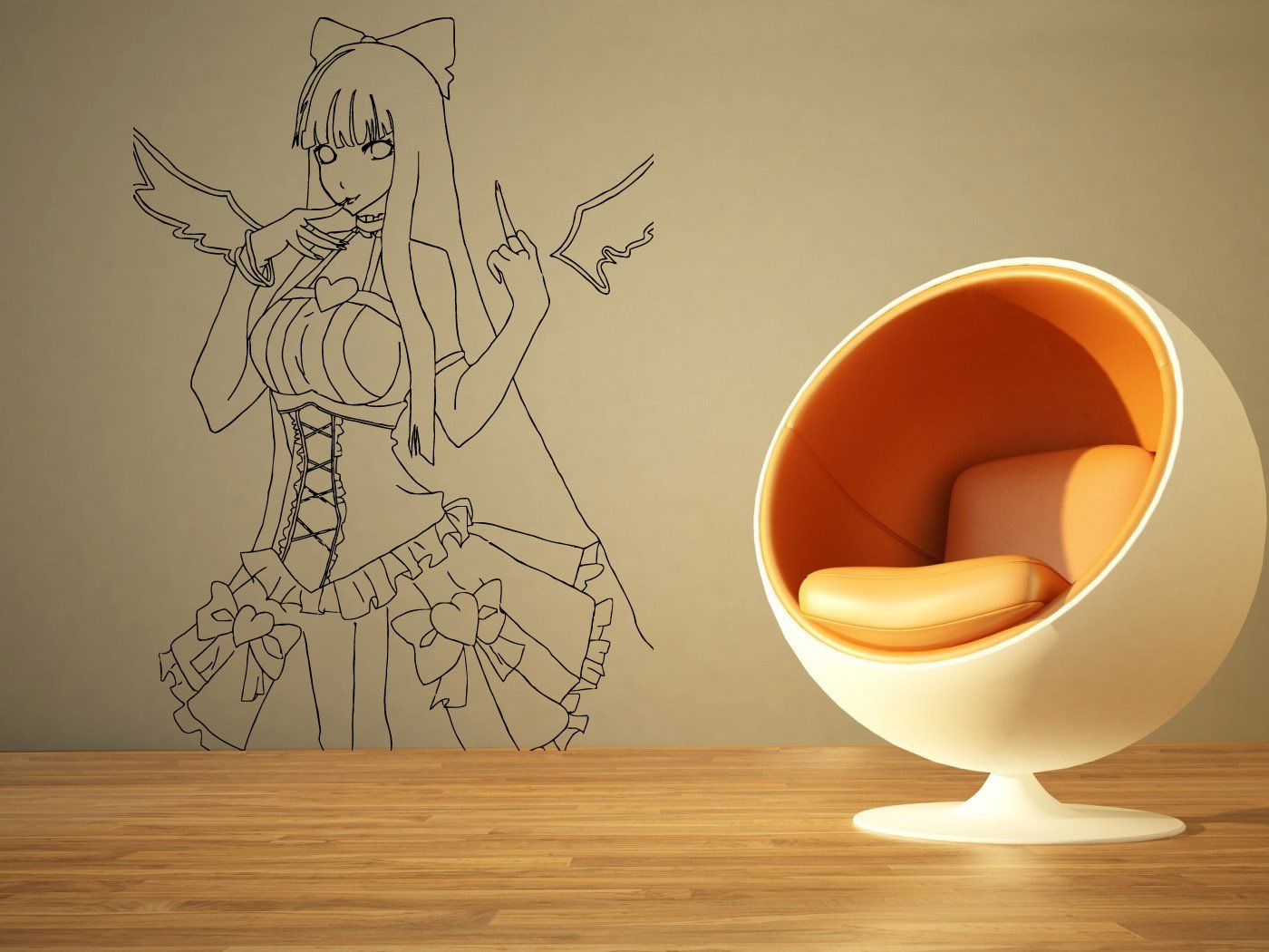 Large Anime Angel Girl Vinyl Wall Decal Sticker - Cool Room Decor Art Mural for Bedroom, Living Room, and Dorm (AS2059)