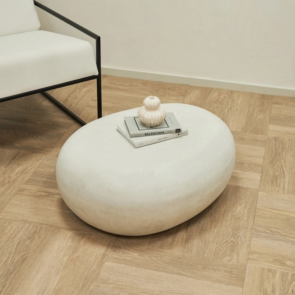 ROCCO 73cm White Concrete Pebble Coffee Table - Indoor & Outdoor Use for Patio, Garden, and Living Room Decor