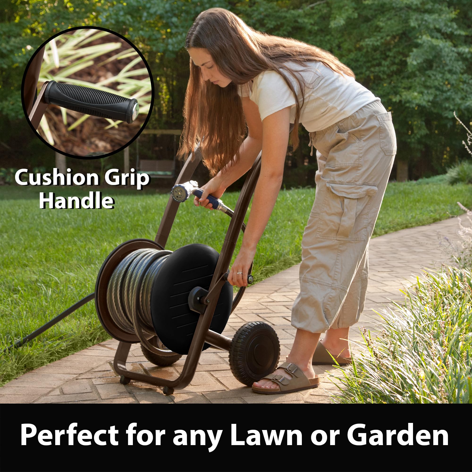 Liberty Garden 303 Two Wheel Heavy Duty Hose Cart - Bronze/Black Outdoor Watering Solution for Garden, Lawn & Yard Maintenance