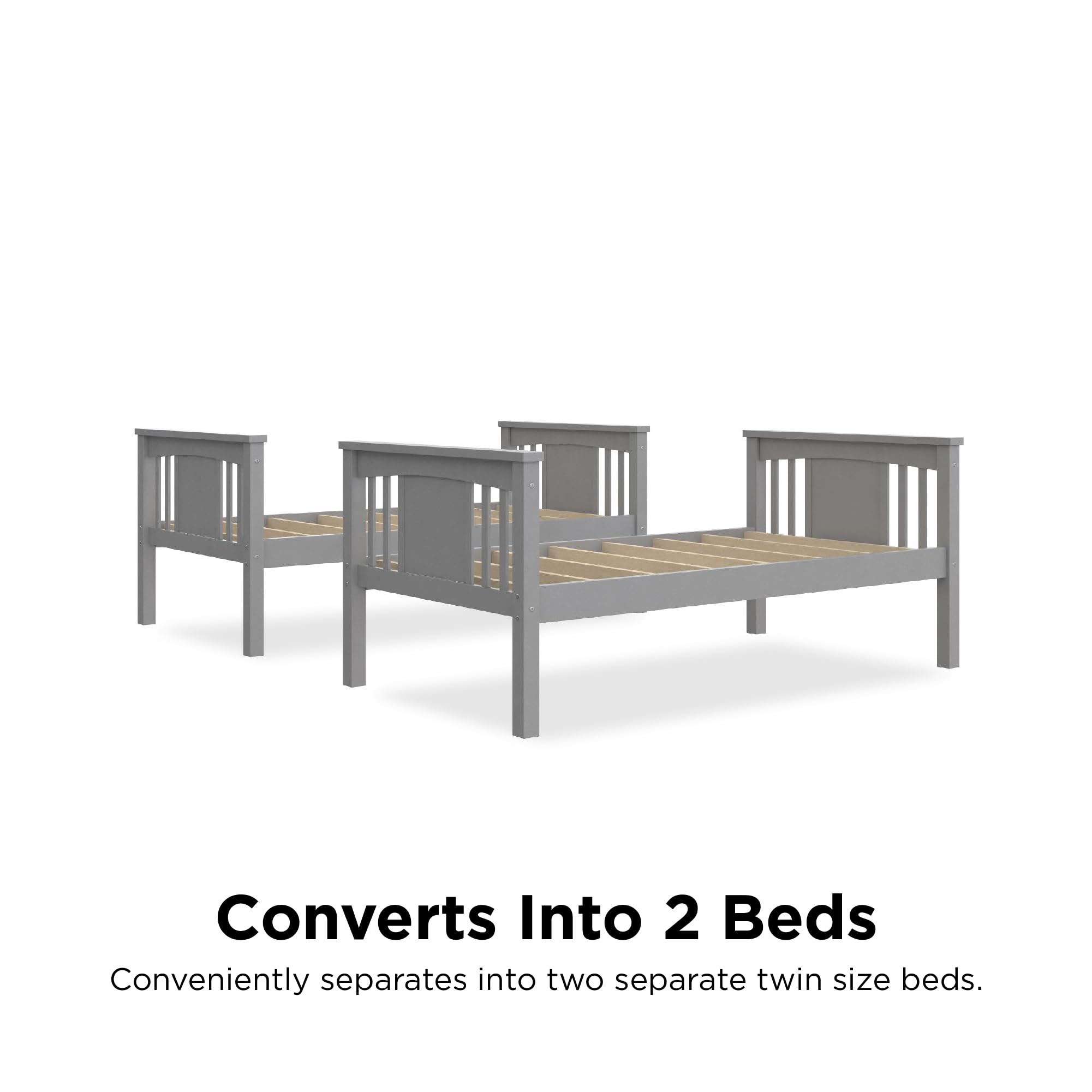DHP Dylan Wood Twin Over Twin Bunk Bed with Ladder, Grey - Space-Saving Kids Bedroom Furniture for Siblings or Sleepovers