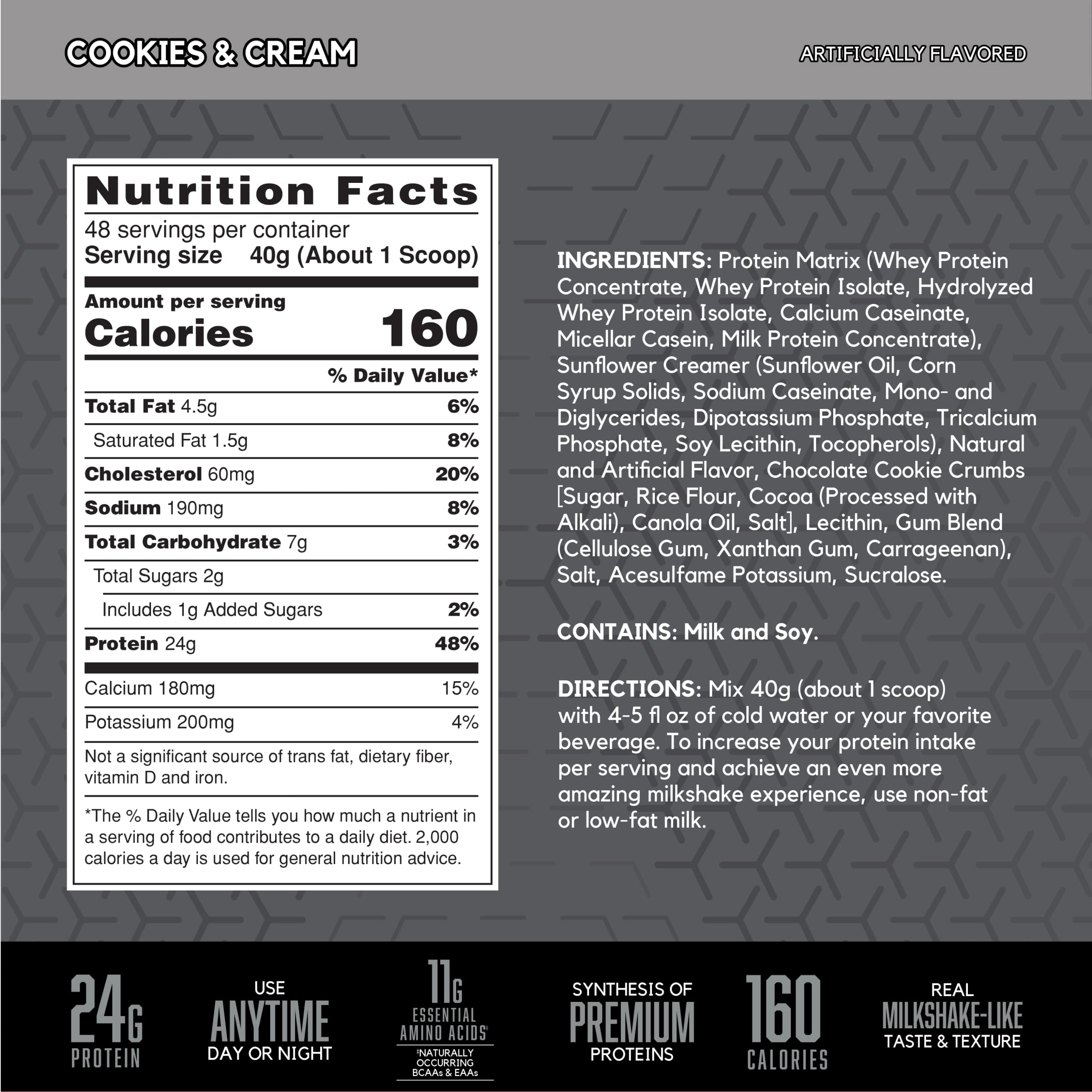 BSN SYNTHA-6 EDGE Protein Powder - Hydrolyzed Whey, Micellar Casein & Milk Protein Isolate - Low Sugar, 24g Protein, Cookies & Cream Flavor (48 Servings) - Perfect for Post-Workout Recovery & Muscle Building
