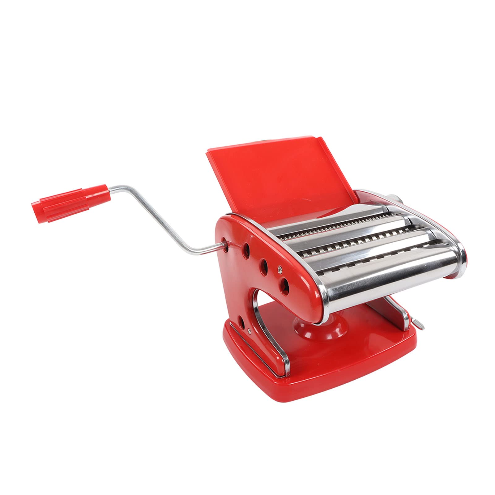 Jeanoko Manual Pasta Maker - Stainless Steel Hand Crank Noodle Machine with 3 Blades & Suction Cup (Red) - Perfect for Making Homemade Fettuccine, Dumpling Wrappers & Fresh Pasta - Ideal for Italian Cuisine, Family Cooking & Kitchen DIY Projects