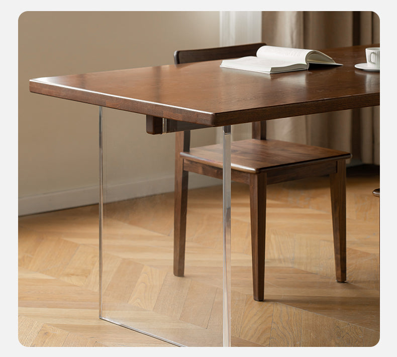 Solid Oak & Black Walnut Acrylic Floating Dining Table - Large Size Modern Wooden Table for Dining Room, Kitchen, and Open Concept Living Spaces