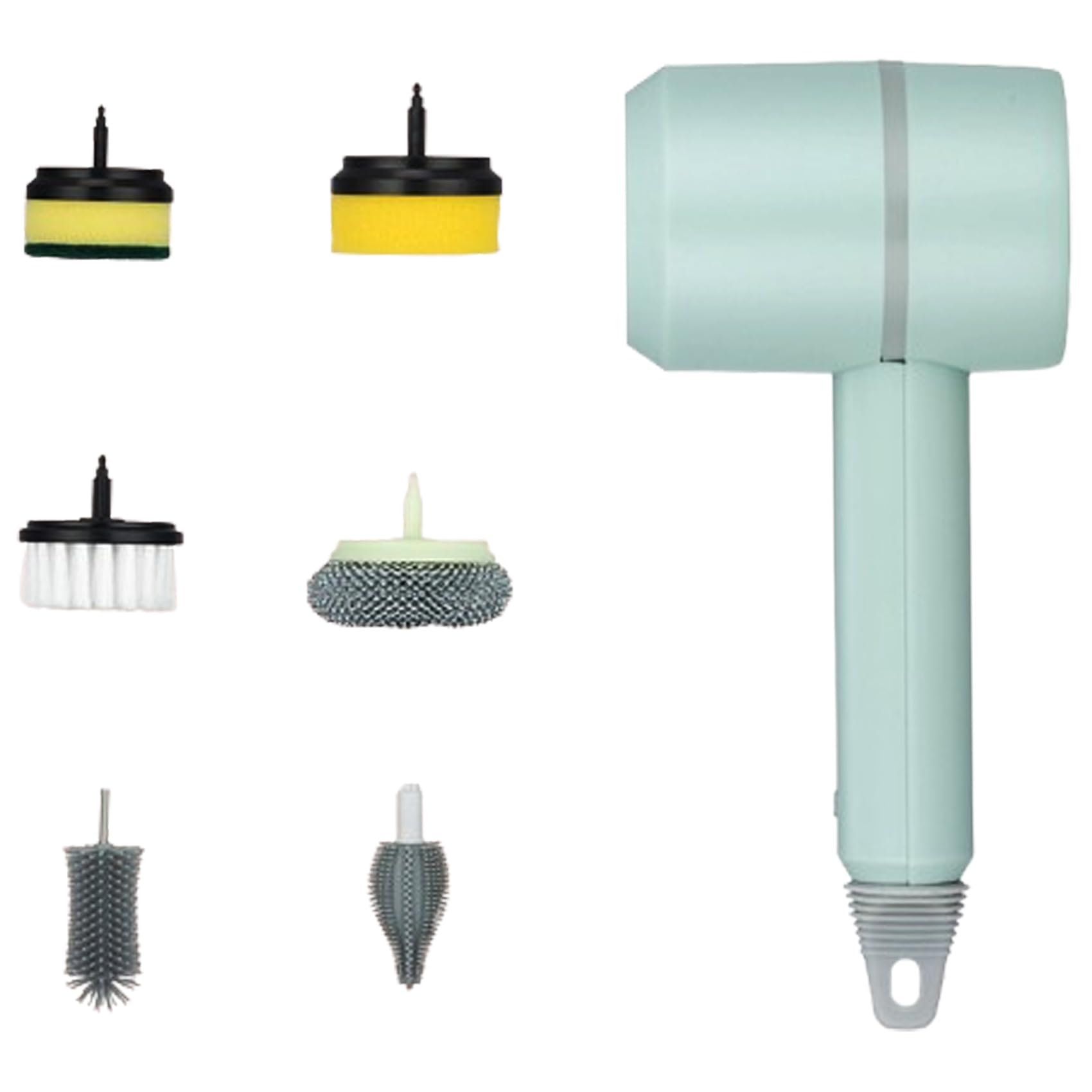 **Dish Buddy Electric Scrubber - Wireless Rechargeable 360° Rotating Cleaning Brush with 6 Replaceable Brush Heads (Green) - Perfect for Kitchen, Bathroom, Tiles & Grout Cleaning**
