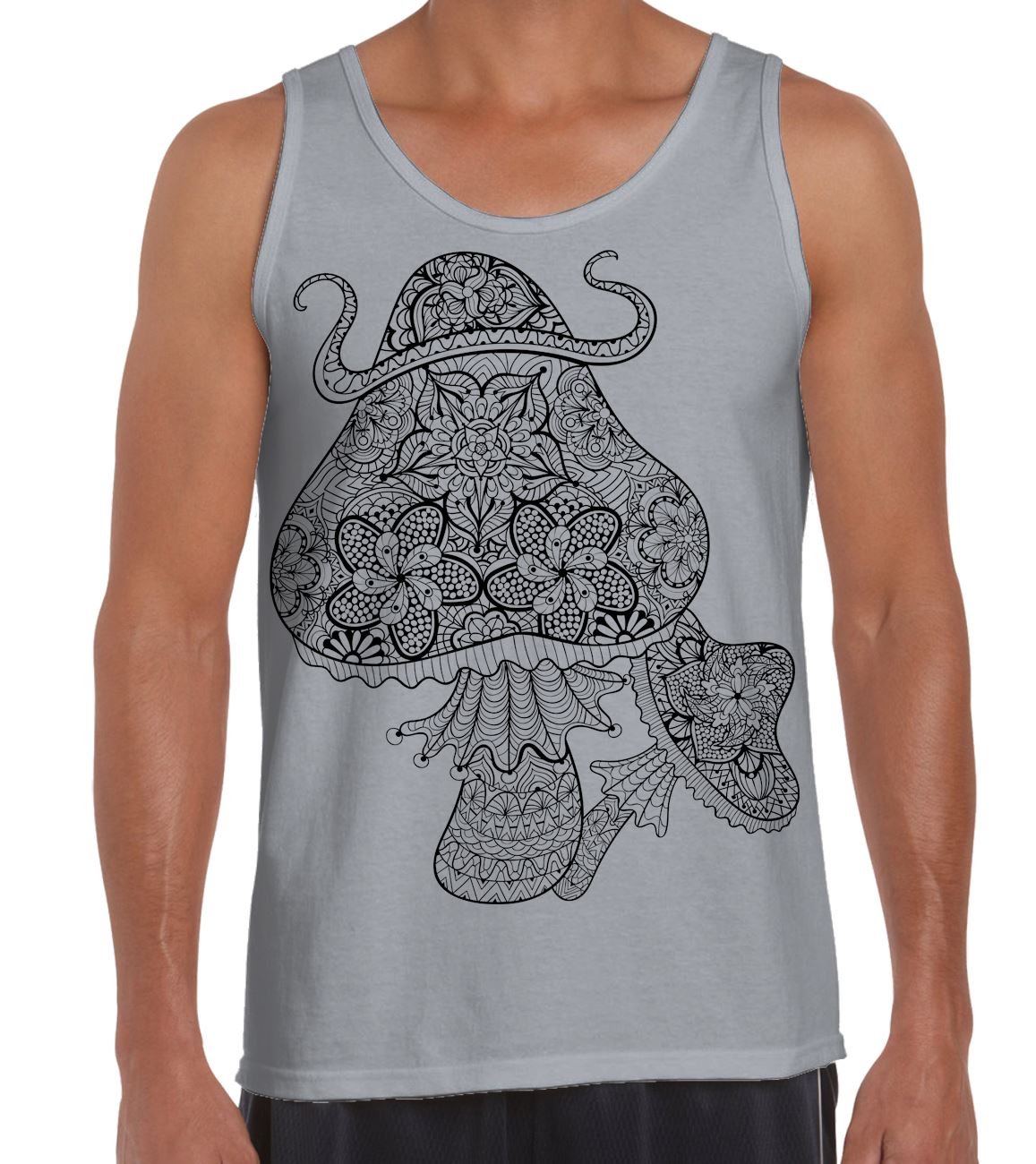 Magic Mushroom Print Men's Tribal Graphic Tank Top - Breathable Muscle Shirt for Summer, Festivals & Rave Parties