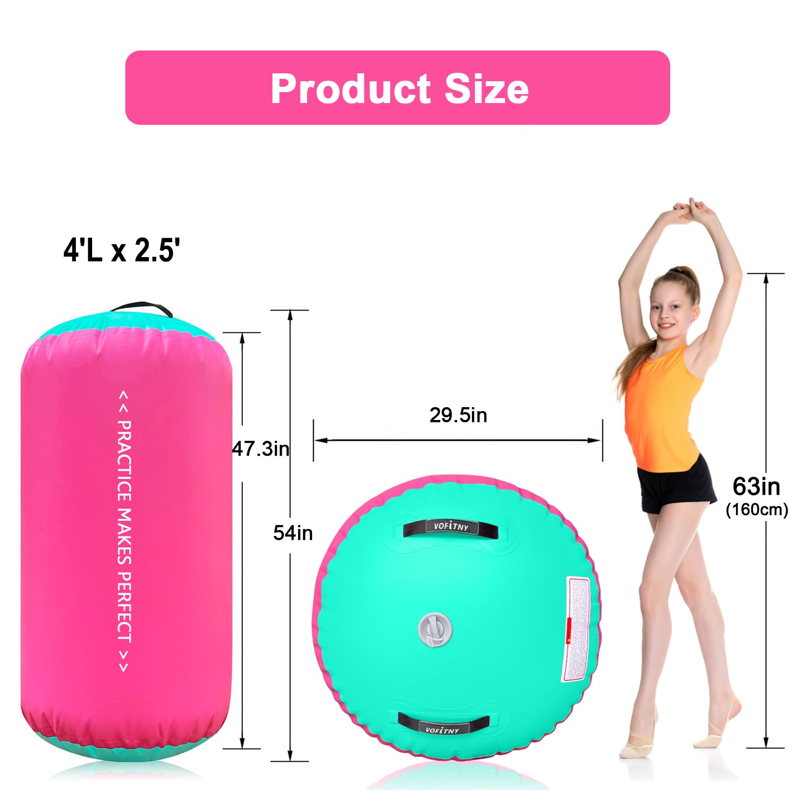 VOFiTNY Inflatable Gymnastics Air Mat - Foldable Tumbling Track with Air Barrel Octagon Mat & Electric Pump for Home Gym, Kids Play, Cheerleading Practice & Backyard Training