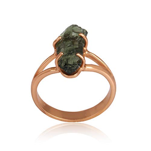 Rose Gold Plated 925 Sterling Silver Moldavite Ring - Genuine Raw Stone Spiritual Jewelry for Stacking, Engagement & Healing | Perfect for Meditation, Energy Work & Special Occasions