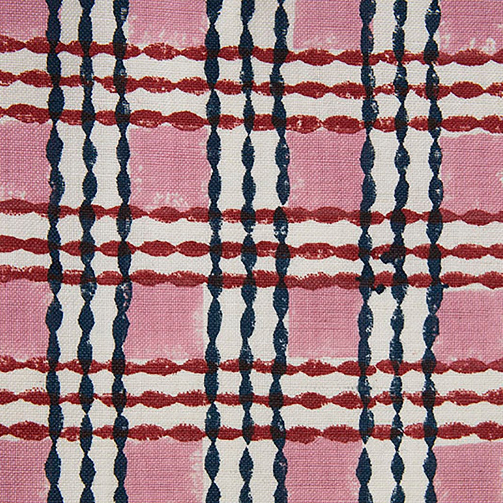 Trellis Block Printed Fabric - Linen Cotton Blend in Rose & Midnight - Perfect for Upholstery, Curtains, and DIY Home Decor Projects
