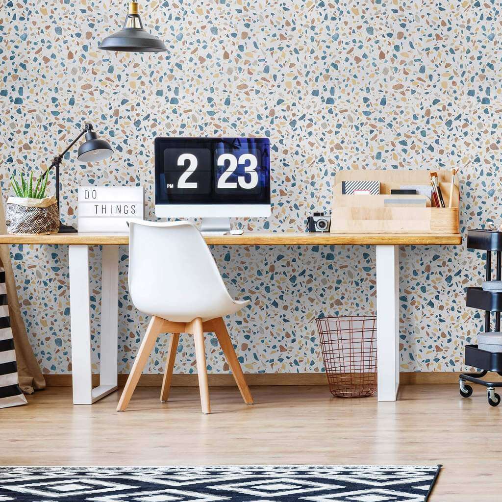 Orange Terrazzo Peel and Stick Removable Wallpaper - Self-Adhesive Vinyl Wall Covering for Kitchen, Bathroom, Bedroom, and Office Decor