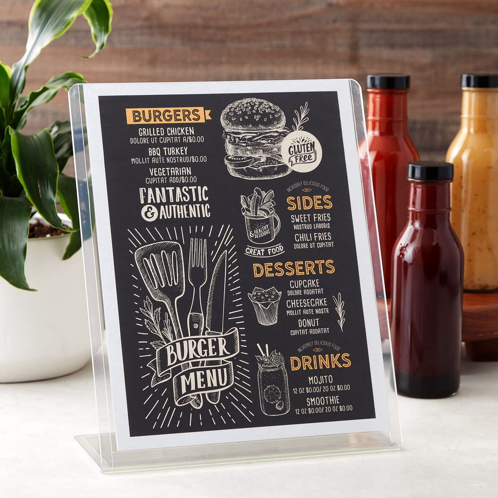 Juvale 6 Pack Clear Plastic Sign Holders 8.5x11 Inches - Table Top Display Stand for Menus, Flyers, Documents, Photos | Perfect for Restaurants, Offices, Retail Stores & Events