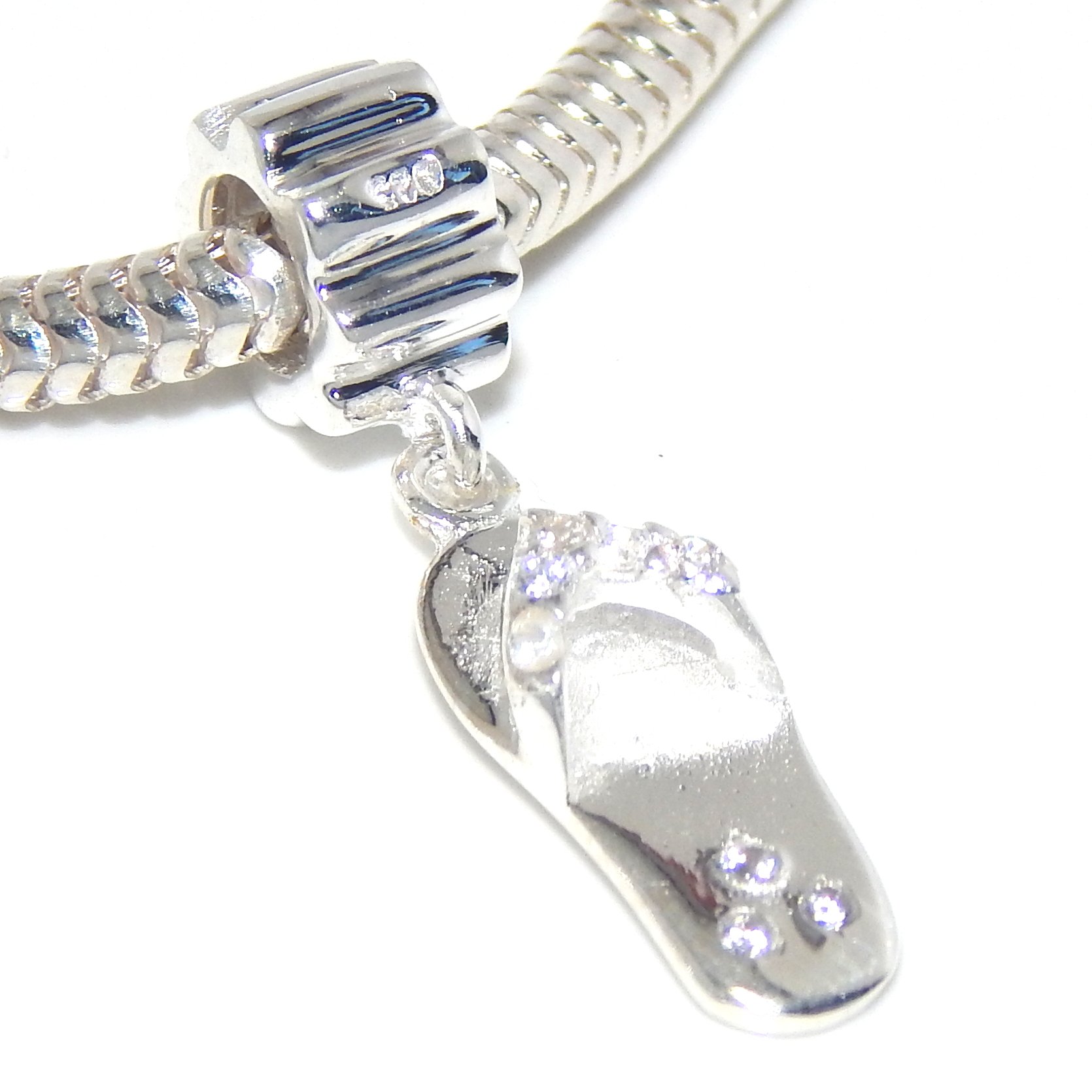 925 Sterling Silver Flip Flop Charm with Crystals - Perfect for Beach Jewelry