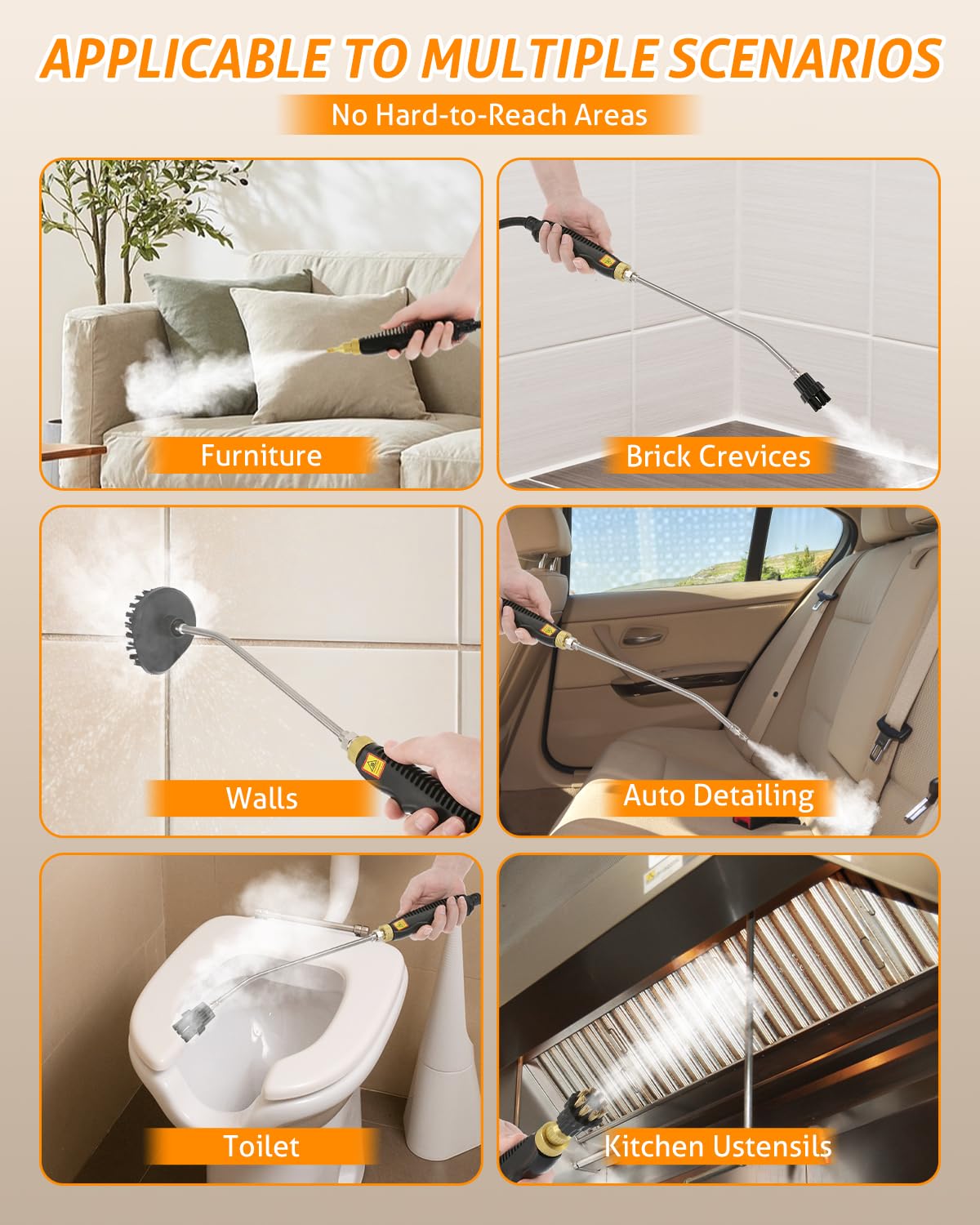 WICHEMI 2500W High Pressure Handheld Steam Cleaner - Portable Electric Steam Cleaning Machine for Home, Kitchen, Floors & Auto Detailing | Perfect for Deep Cleaning Carpets, Upholstery, Tiles and Car Interiors